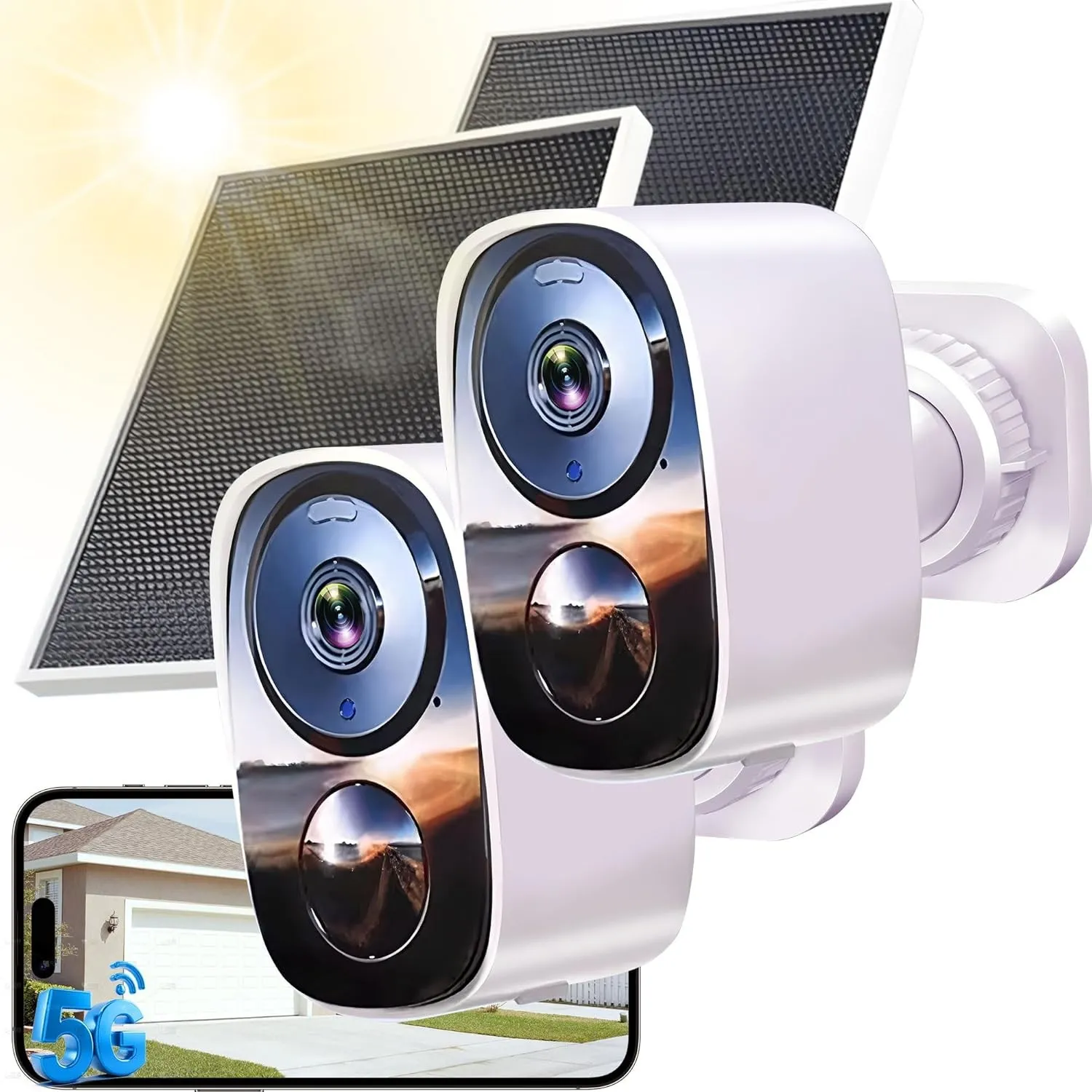 2K/3MP Überwachungskamera Aussen Akku Solar, Kostenloser Cloud-Speicher, 2.4G-5G GHz WLAN Kabellose Überwachungskamera …