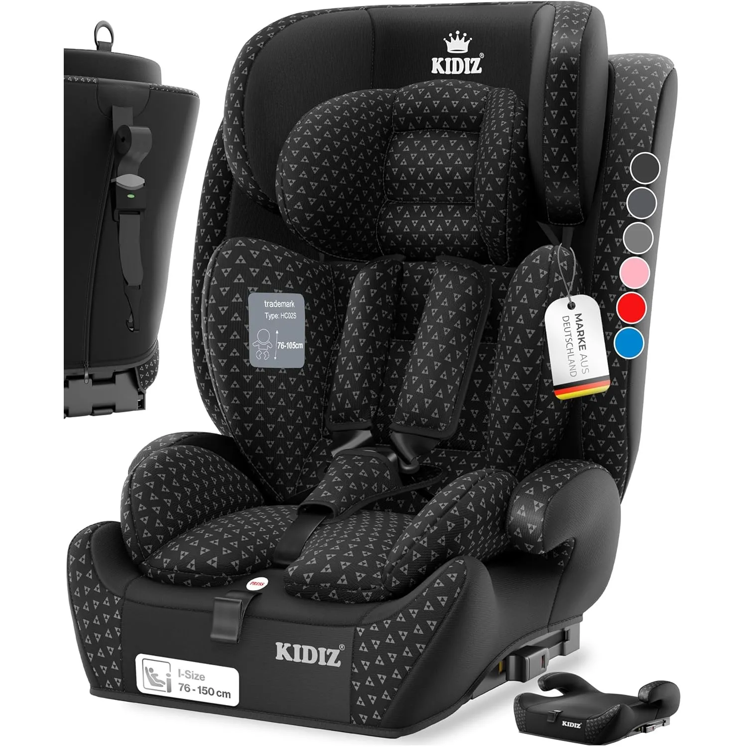 KIDIZ® Autokindersitz mit Isofix i-Size R129 100-150cm bis 12 Jahre, Kinderautositz Gruppe 1/2/3, mitwachsender Kinders…