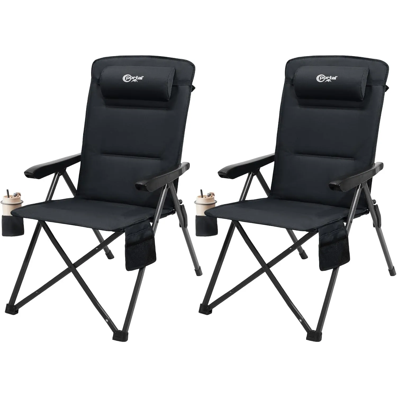 Portal Campingstuhl Faltbar Rückenverstellbar in 3 Positionen Klappstuhl 160 KG Belastbar Hohe Lehne Camping Anglerstuh…