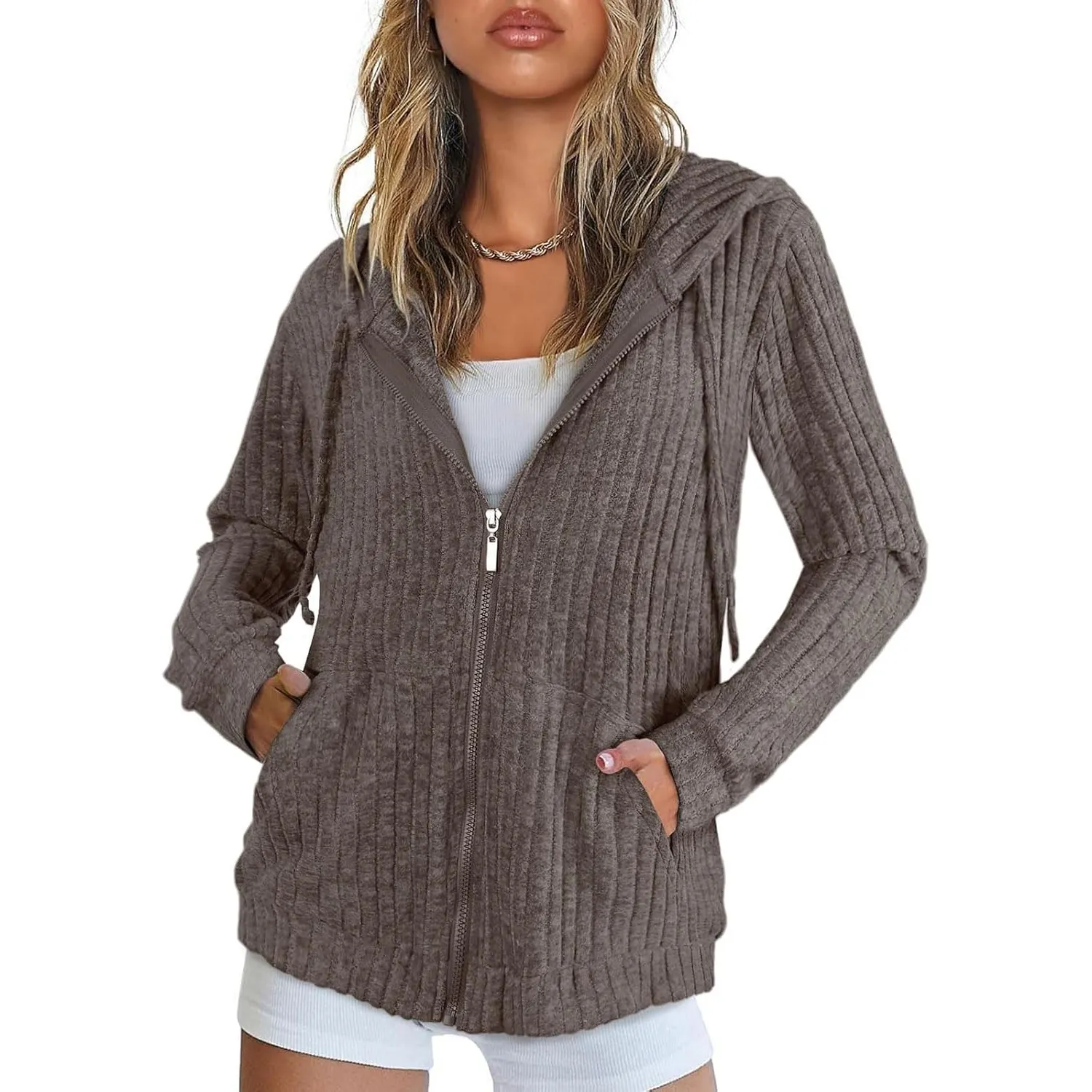 Flikity Zip Hoodie Damen Reißverschluss Sweatjacke mit Kapuze Basics Kapuzenpullover Damen Jacke Sommer Herbst Kleidung