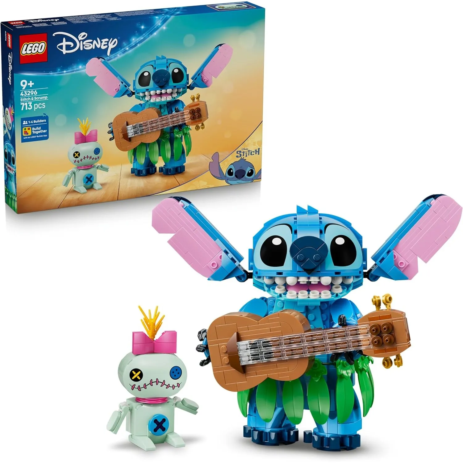 LEGO | Disney Stitch und Scrump - 2 Figuren mit Zubehör inkl. Ukulele als Zimmerdeko - Geburtstagsgeschenk für Mädchen,…