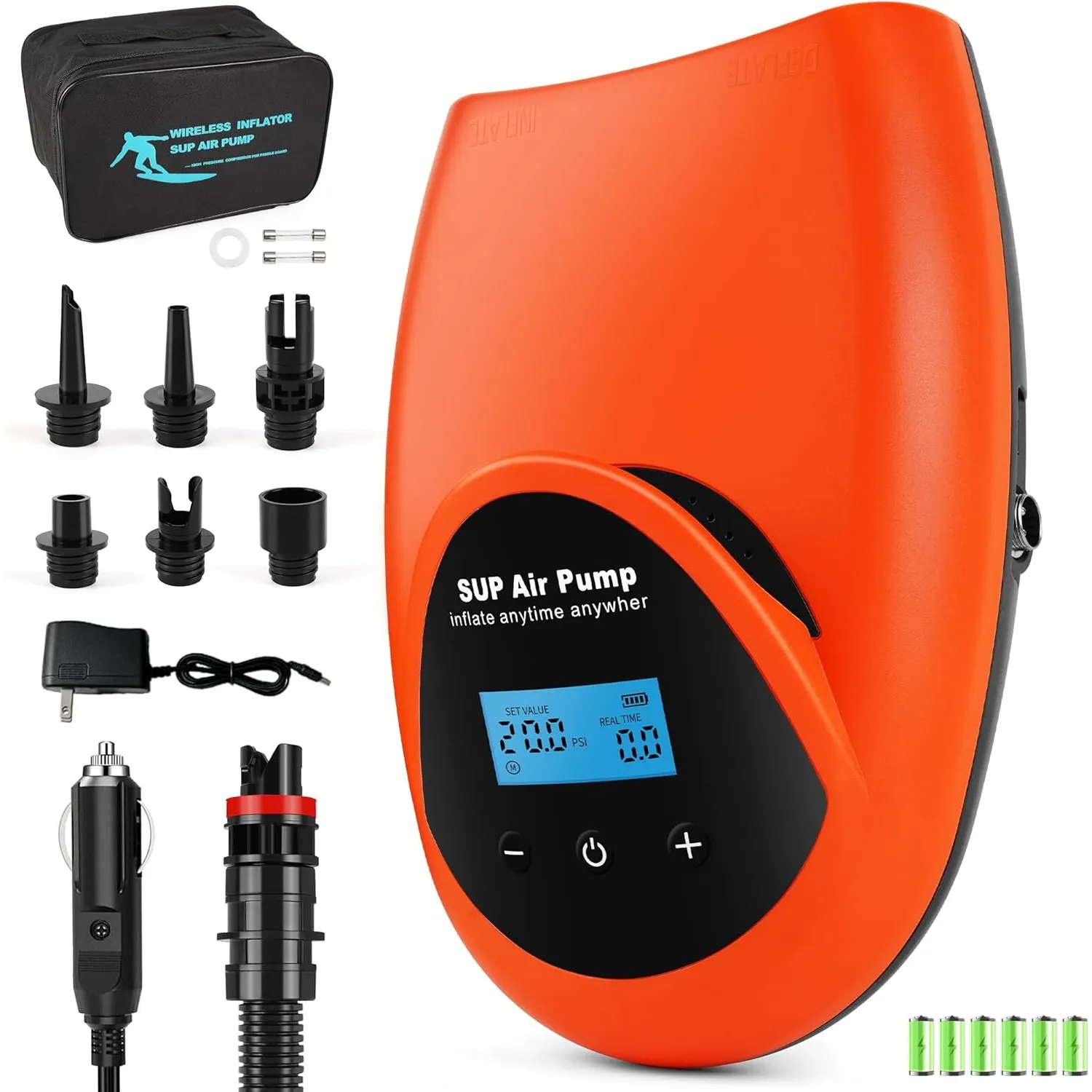 TONSIM Elektrische SUP Pumpe mit Akku, 20PSI Wiederaufladbar Kabellose Luftpumpe, LCD-Digitalanzeige, Automatische Absc…