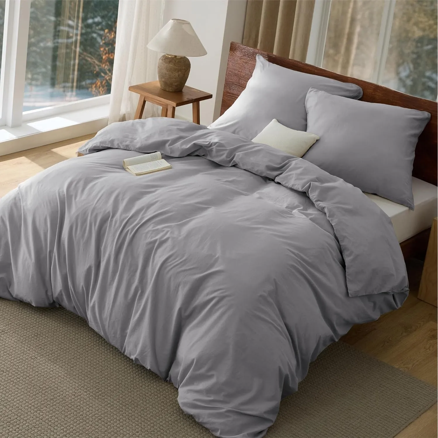 BEDSURE Bettwäsche 155x220 Baumwolle 3teilig - Sommer Bettwäsche-Sets Grau Bettbezug mit 2 Kissenbezüge 80x80 cm, Ähnli…