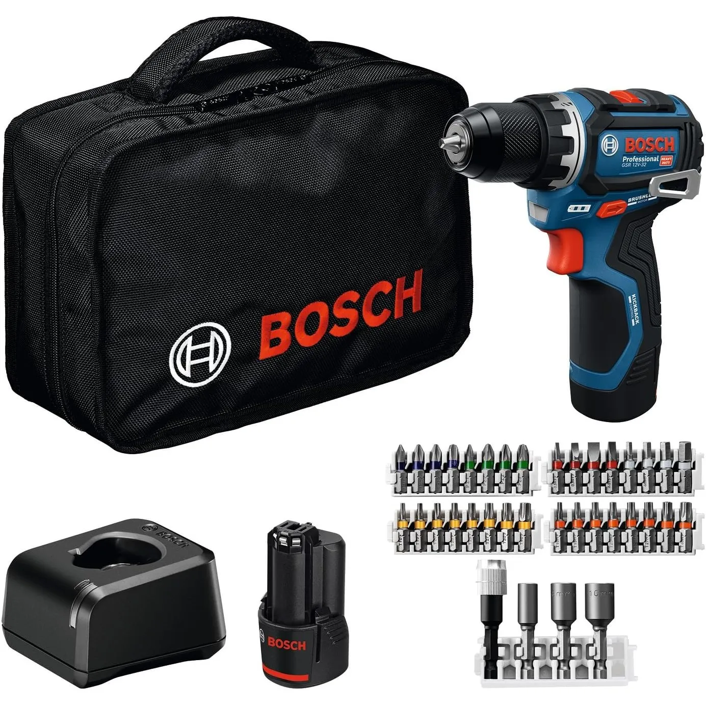 BOSCH Professional 12V System Akku-Bohrschrauber GSR 12V-32 (Advanced KickBack Control, bürstenloser Motor, inkl. 2,0-A…