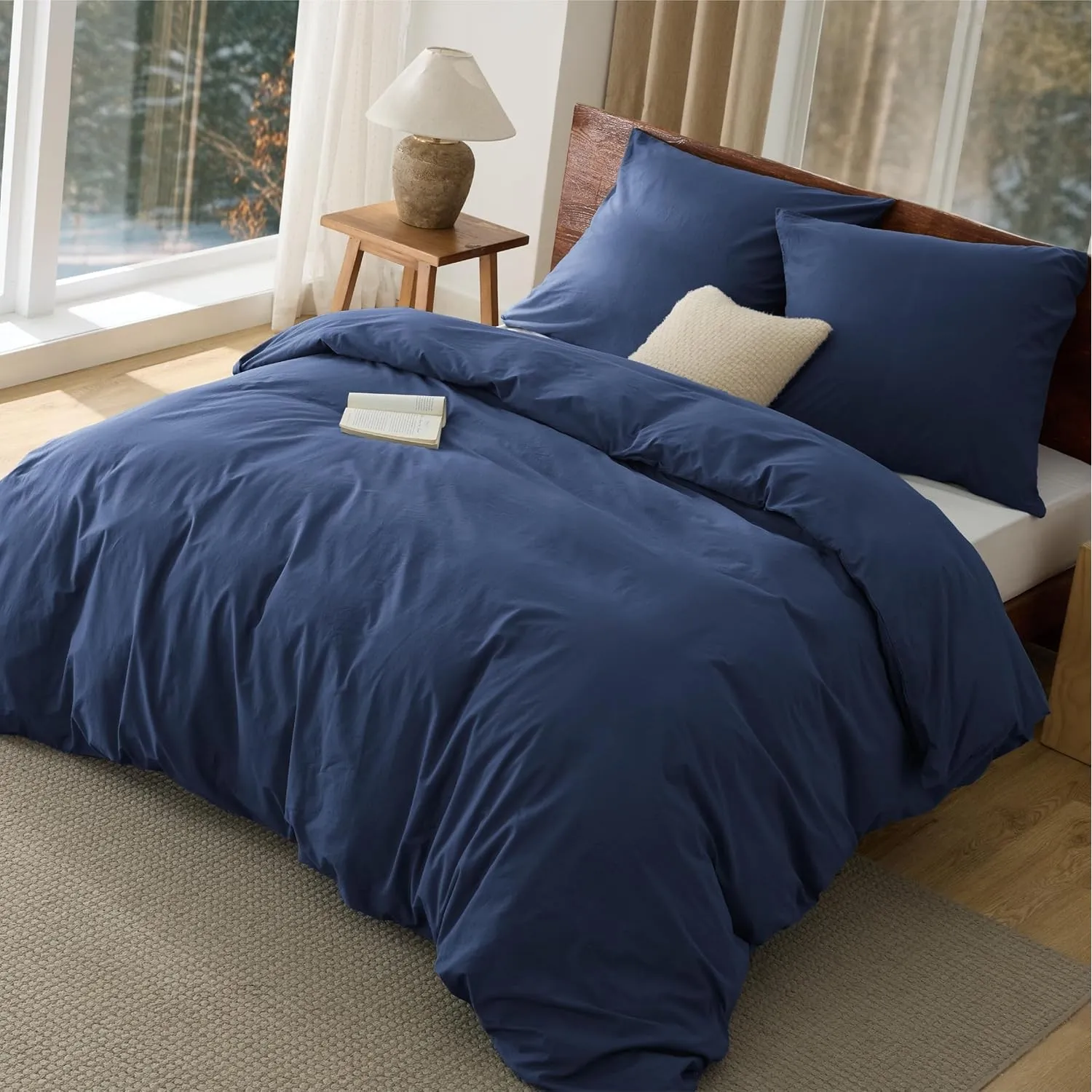 BEDSURE Bettwäsche 155x220 Baumwolle 3teilig - Bettwäsche-Sets Marineblau Bettbezug mit 2 Kissenbezüge 80x80 cm, Ähnlic…
