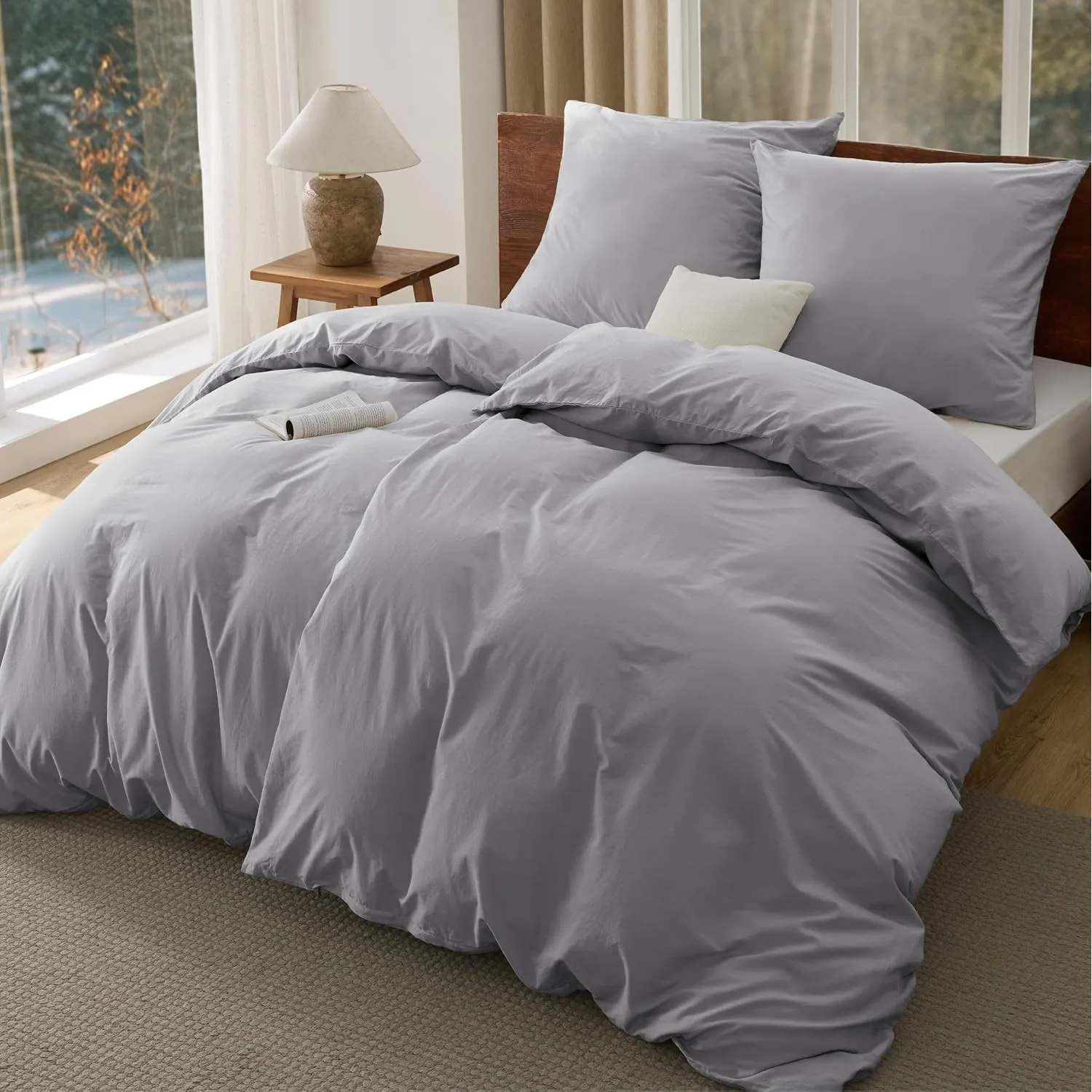 BEDSURE Bettwäsche 135x200 Baumwolle 4teilig - Grau, 2 Kissen 80x80 cm