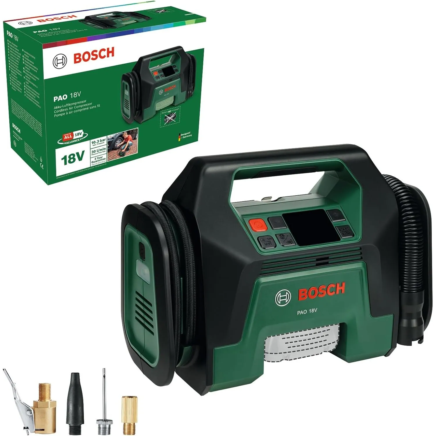 Bosch Akku-Kompressor PAO 18V (zum Aufpumpen von Reifen bis hin zu großen Schlauchbooten, inkl. Reifenventil, Luftpumpe…