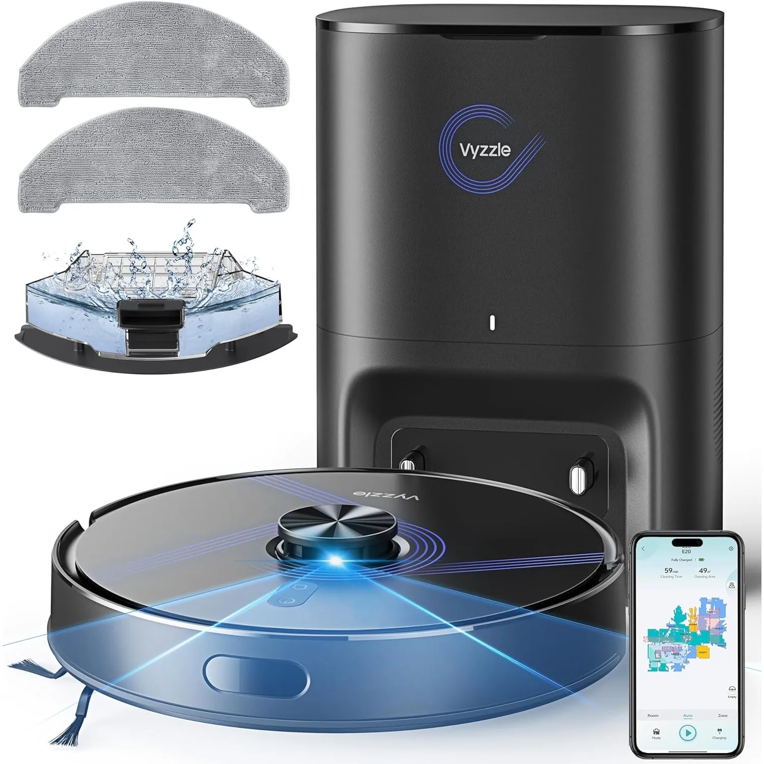 Vyzzle Saugroboter mit Wischfunktion, 10000Pa Saugroboter mit Absaugstation 3,5L, Wisch und Saugroboter mit LiDAR Navig…