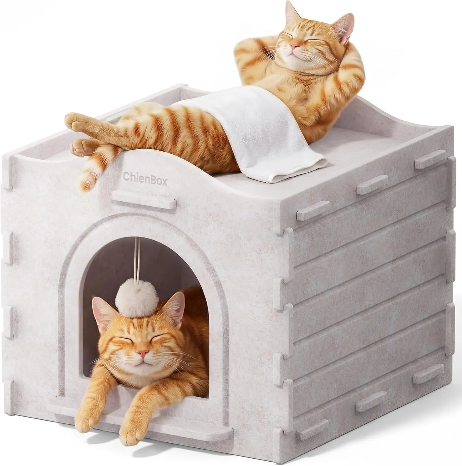 Indoor Felt Cat House: Puzzle Style, Removable Large Cat Cave with Play Ball, Scratch-Resistant Cat Bed, Easy to Clean …