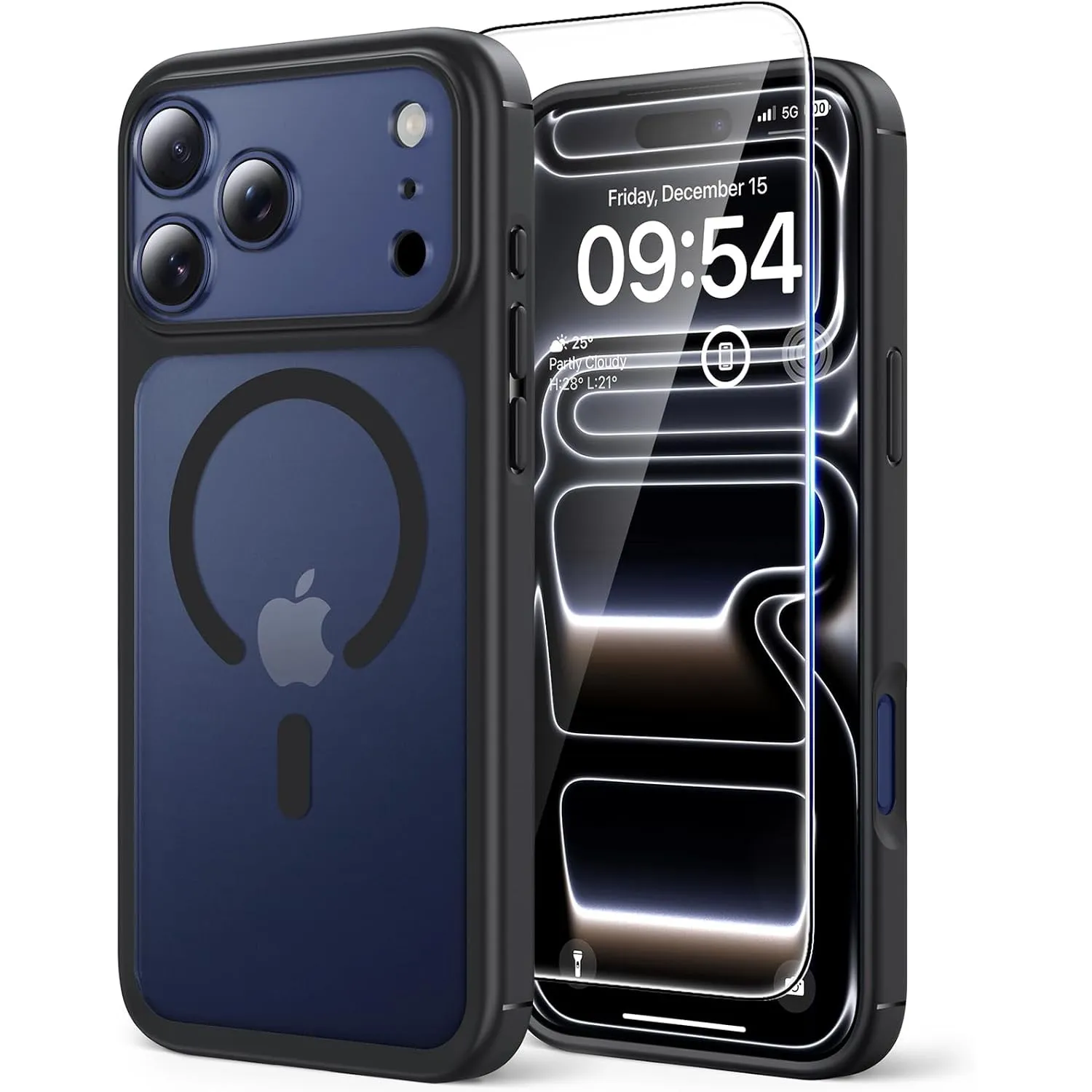 TAURI für iPhone 17 Pro Hülle 6,3" mit Schutzfolie - Matt Schwarz