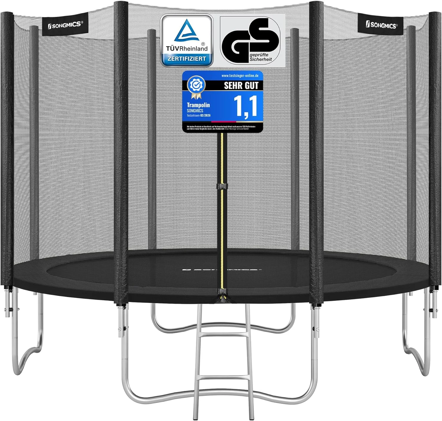SONGMICS Trampoline, Diameter 183/244/305/366/427 cm, TÜV Rheinland GS Certificate, Round Garden Trampoline with Safety…