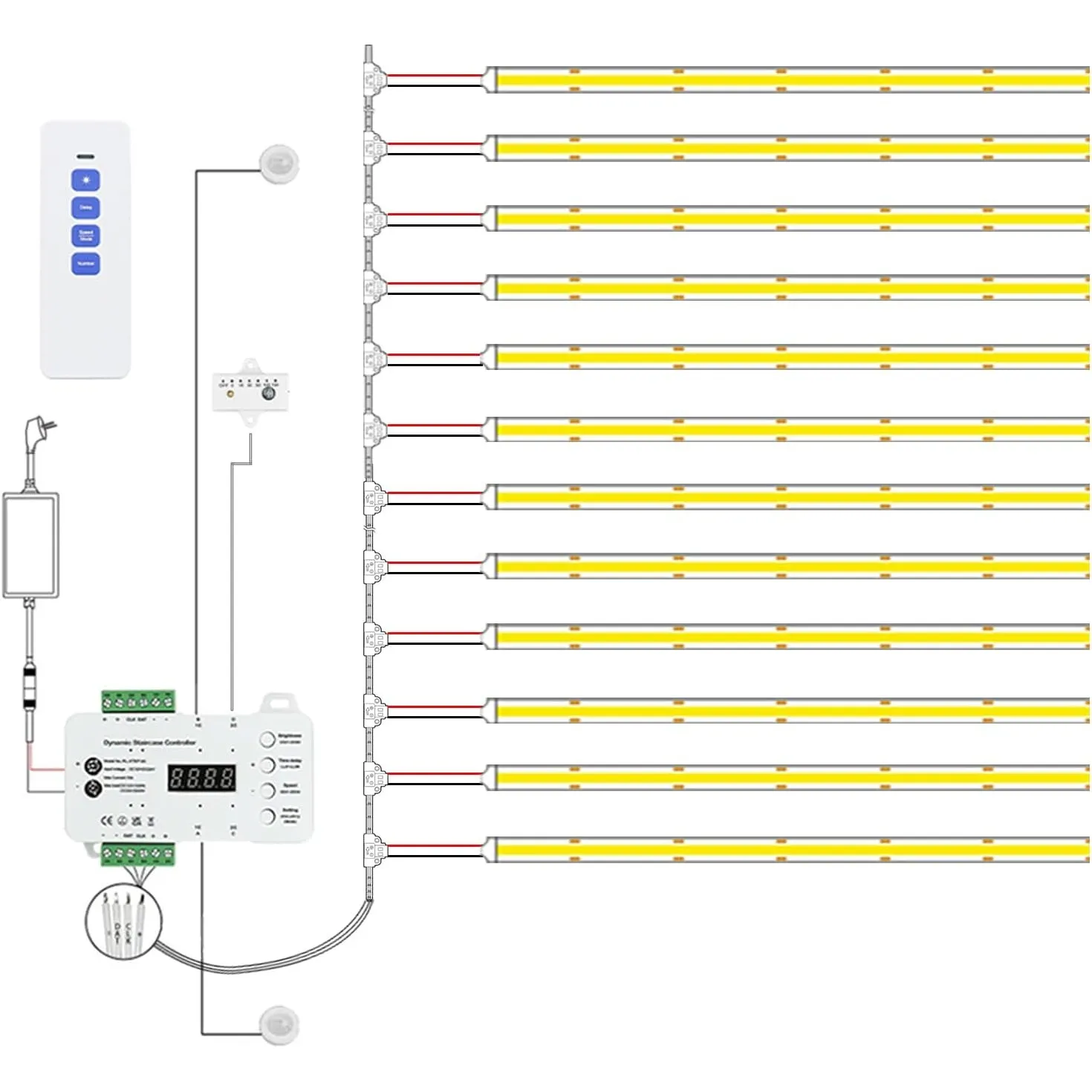 Intelligente LED Treppenbeleuchtung 12 Stufen Warmweiß 3000 K | Bewegungsmelder und Lichtsensor, COB LED Stufenlicht In…