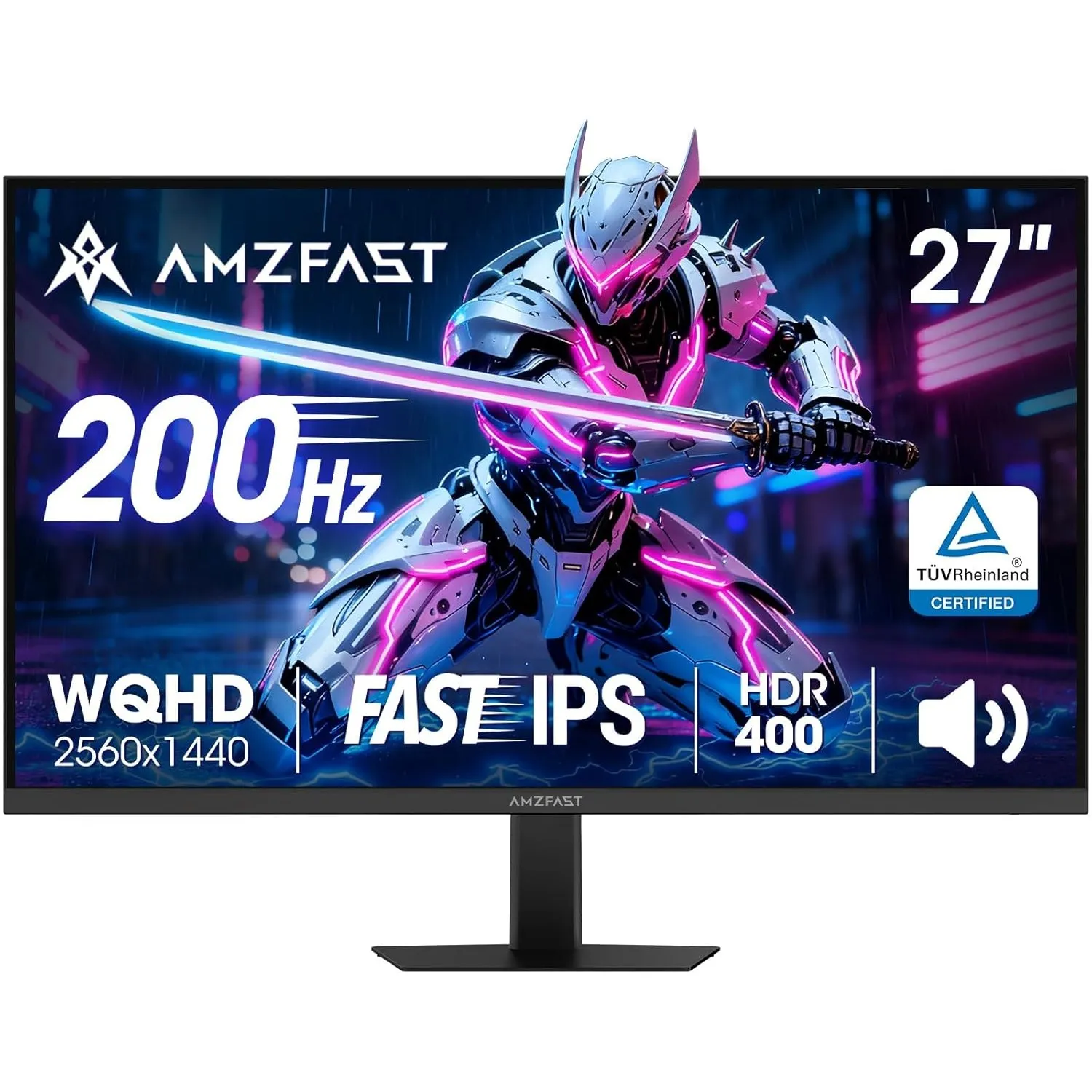 Amzfast Gaming Monitor 27 Zoll, QHD 2560x1440, 200Hz, Fast-IPS 1ms MPRT, Adaptive Sync, HDR400, 132% sRGB, Lautsprecher…