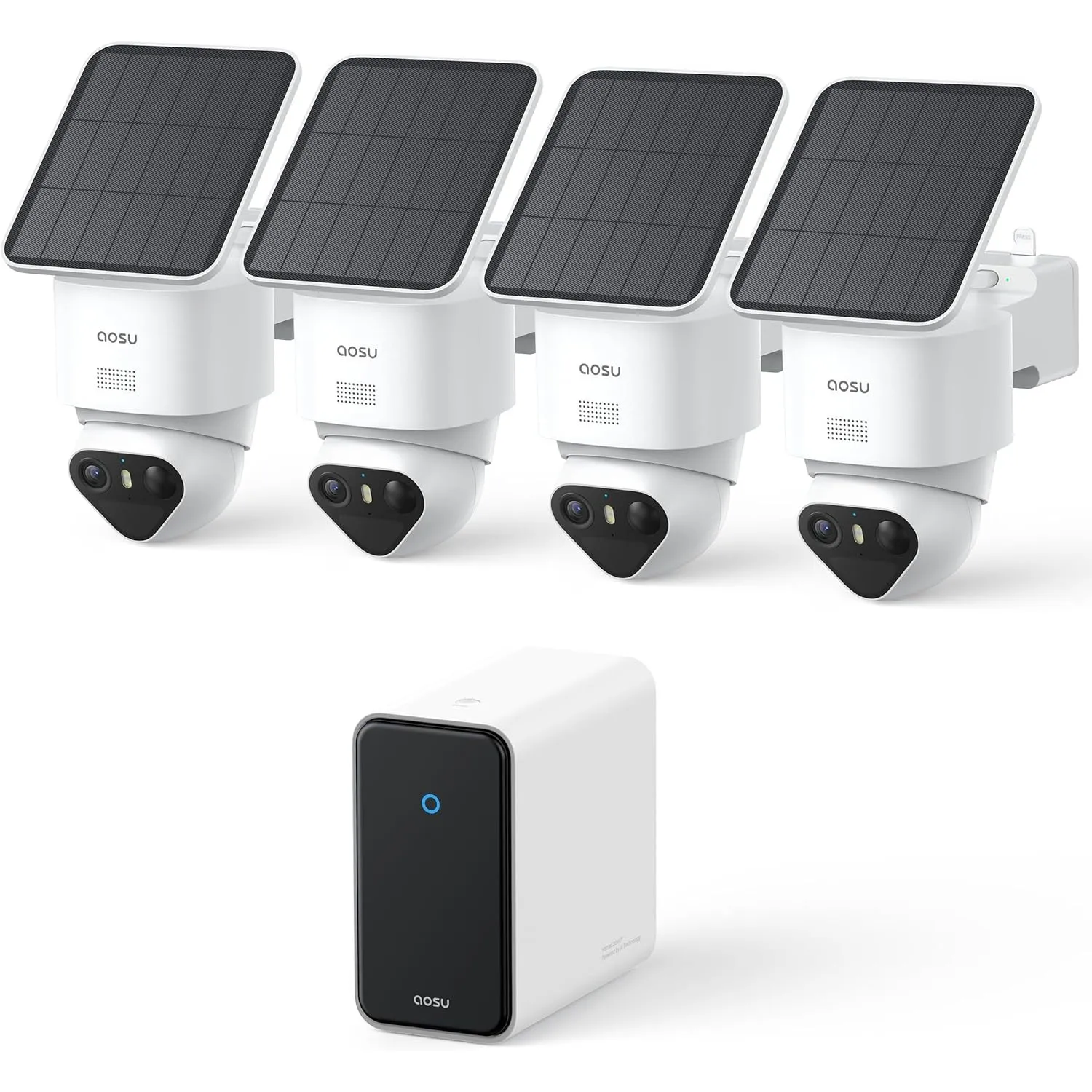 AOSU T2 Ultra 4K UHD Überwachungskamera Aussen Solar Akku für aosuCortex, 4 Cam-Kit, TrueColor Nachtsicht, KI-Gesichtse…