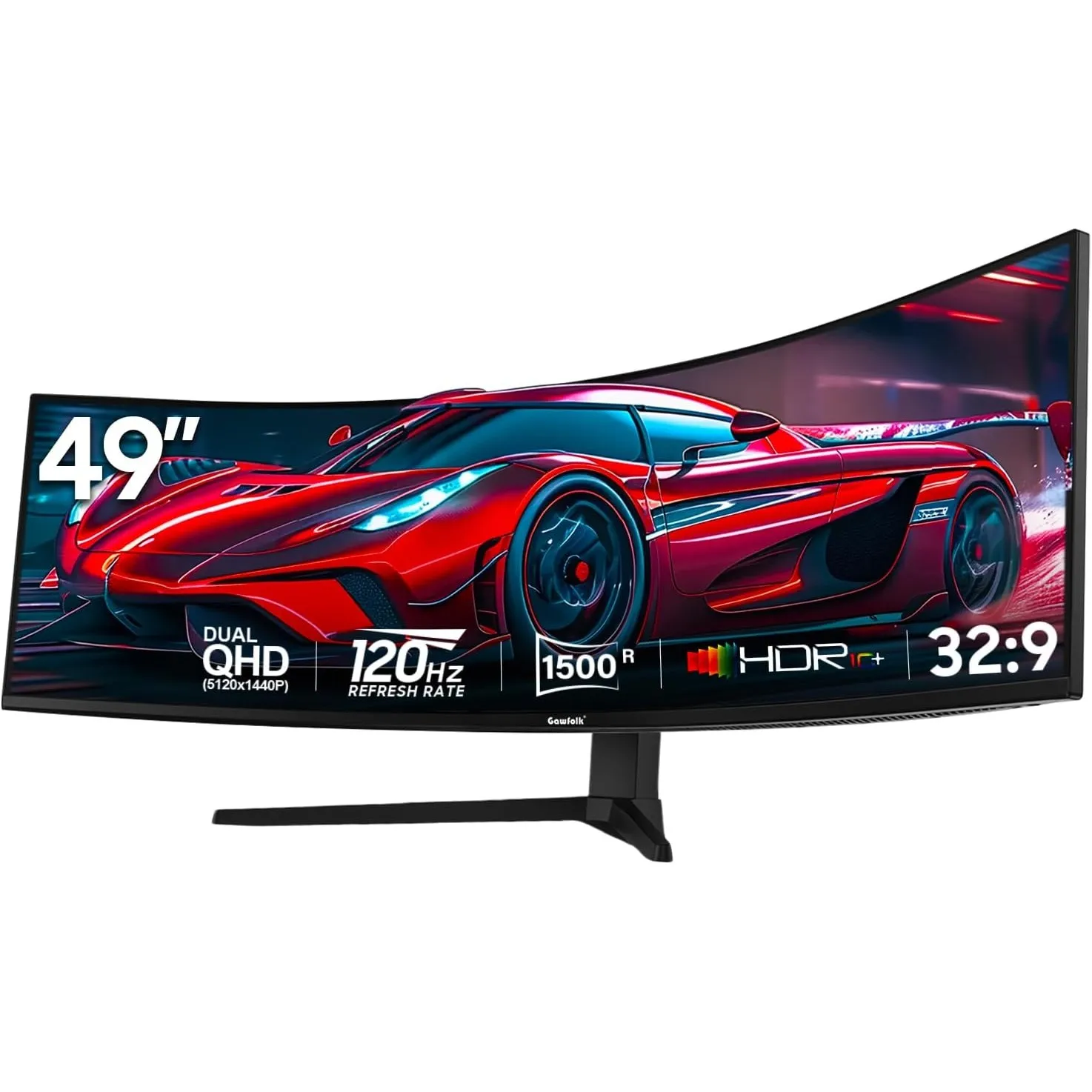 Gawfolk 49 Zoll Curved Gaming Monitor, 5120x1440 Dual QHD, 120Hz, 1500R, AMD FreeSync, 32:9, Pip/PBP, höhenverstellbare…