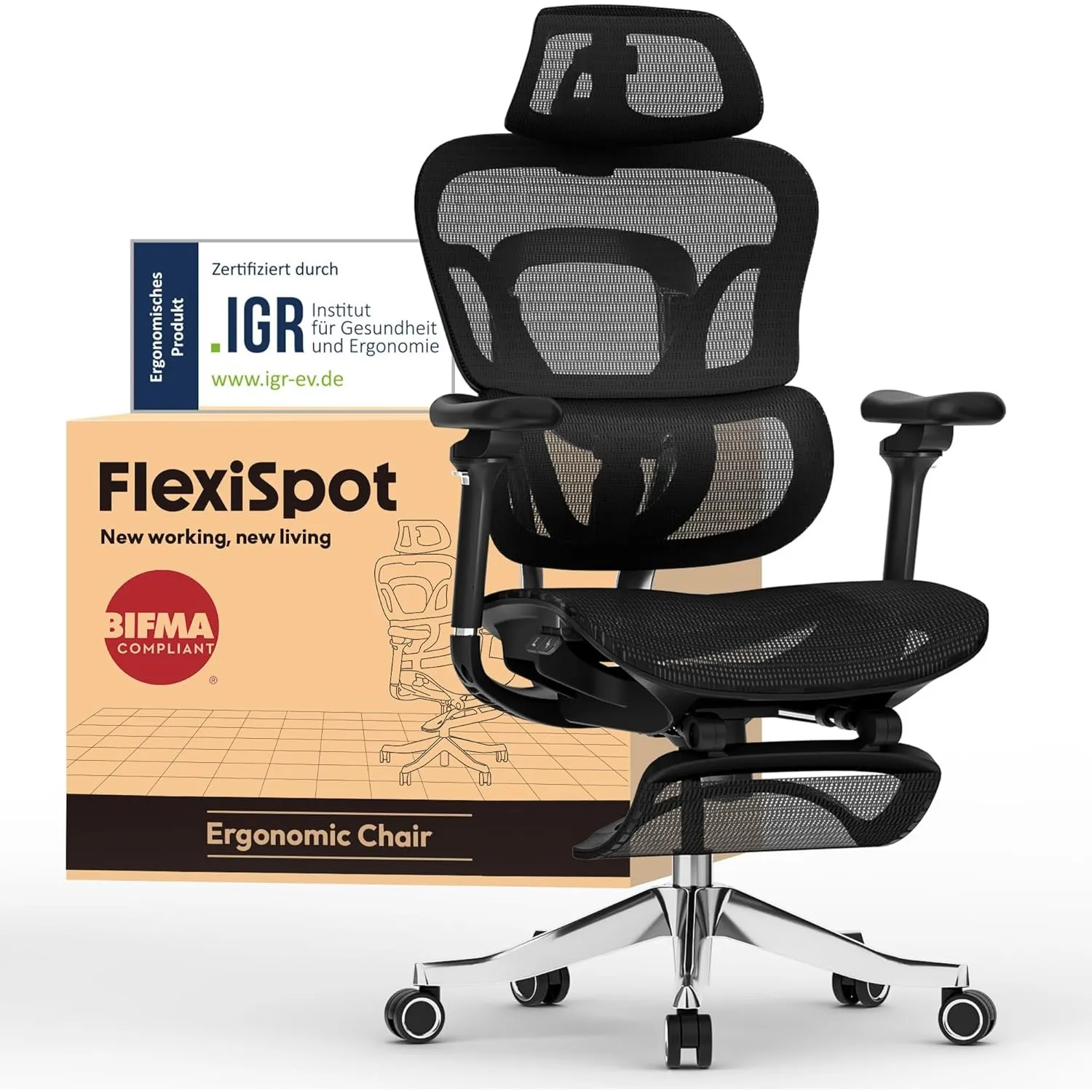 FLEXISPOT Ergonomischer Bürostuhl ErgoX Max Schwarz