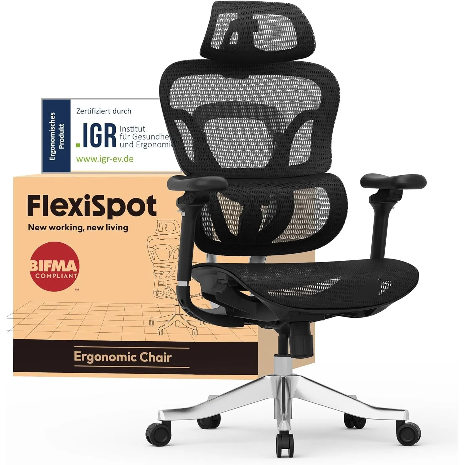 FLEXISPOT Ergonomischer Bürostuhl ErgoX Max Schwarz