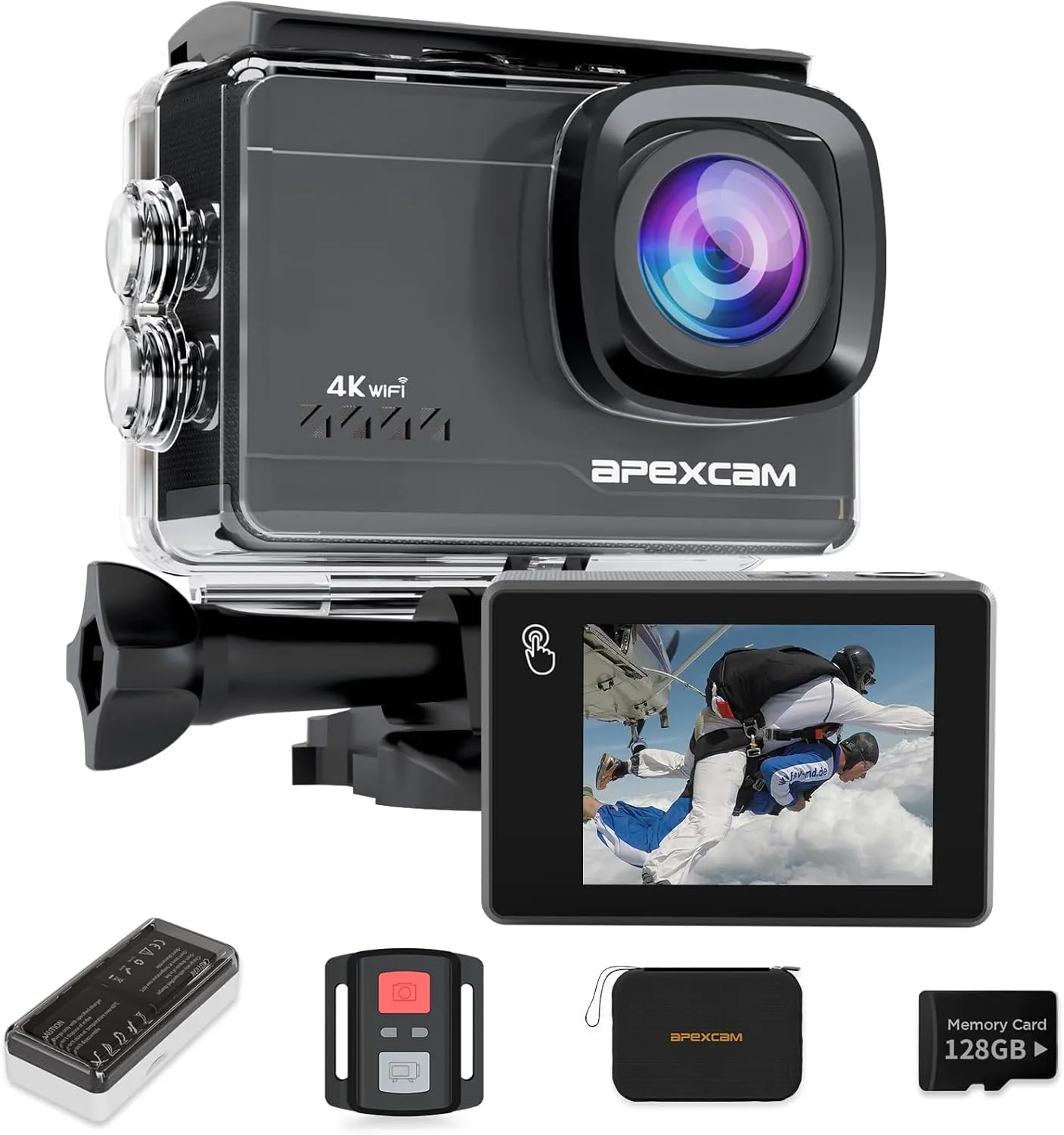 Apexcam M90 mit 128G Karte Action Cam 4K60FPS 64MP WLAN EIS Bildstabilisierung Sportkamera mit Touchscreeen Unterwasser…