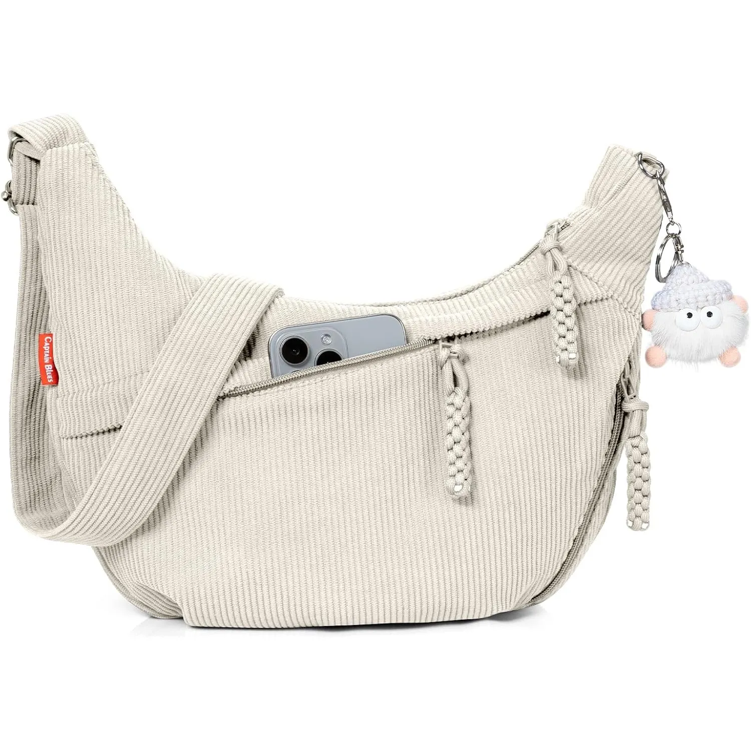 Captain Blues Umhängetasche Damen Crossbody Bag Cord Tasche Halbmond Tasche Damen, Verstellbare Schultertasche mit Reiß…