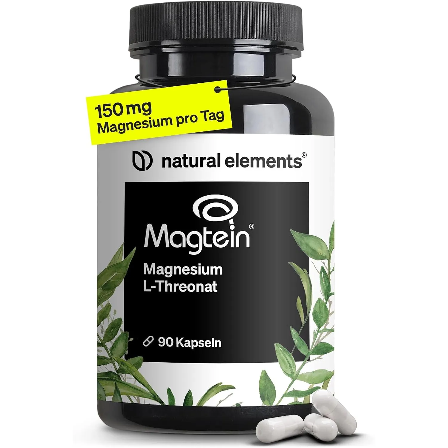 Magnesium L-Threonate (Magtein®) – 2.083mg Magnesium L-Threonat pro Tagesdosis – 90 Kapseln – für deinen Magnesiumhaush…