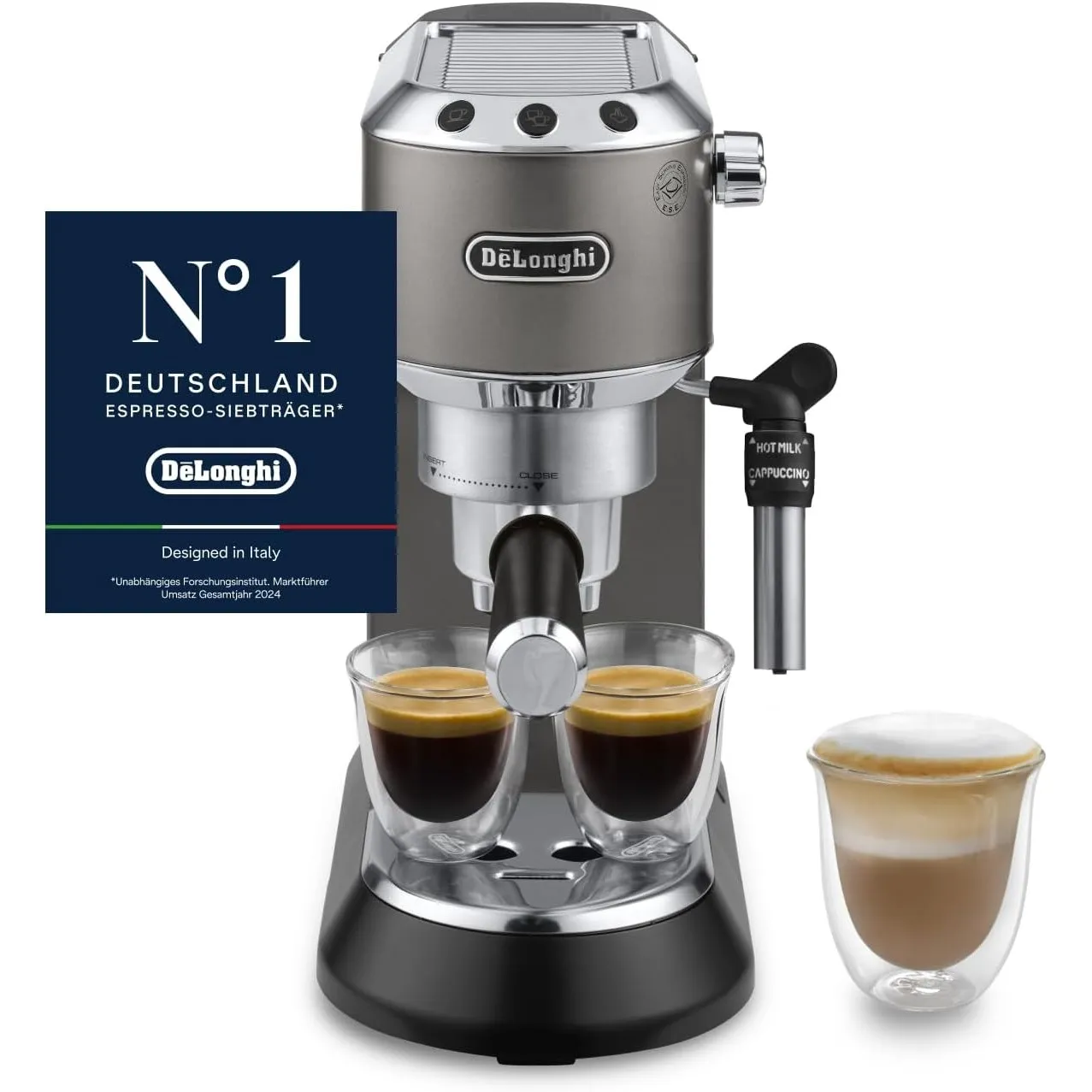 De'Longhi Dedica Style - Perfetto Kompakte Siebträgermaschine Espressomaschine mit Tasten, manuellem Milchaufschäumer f…