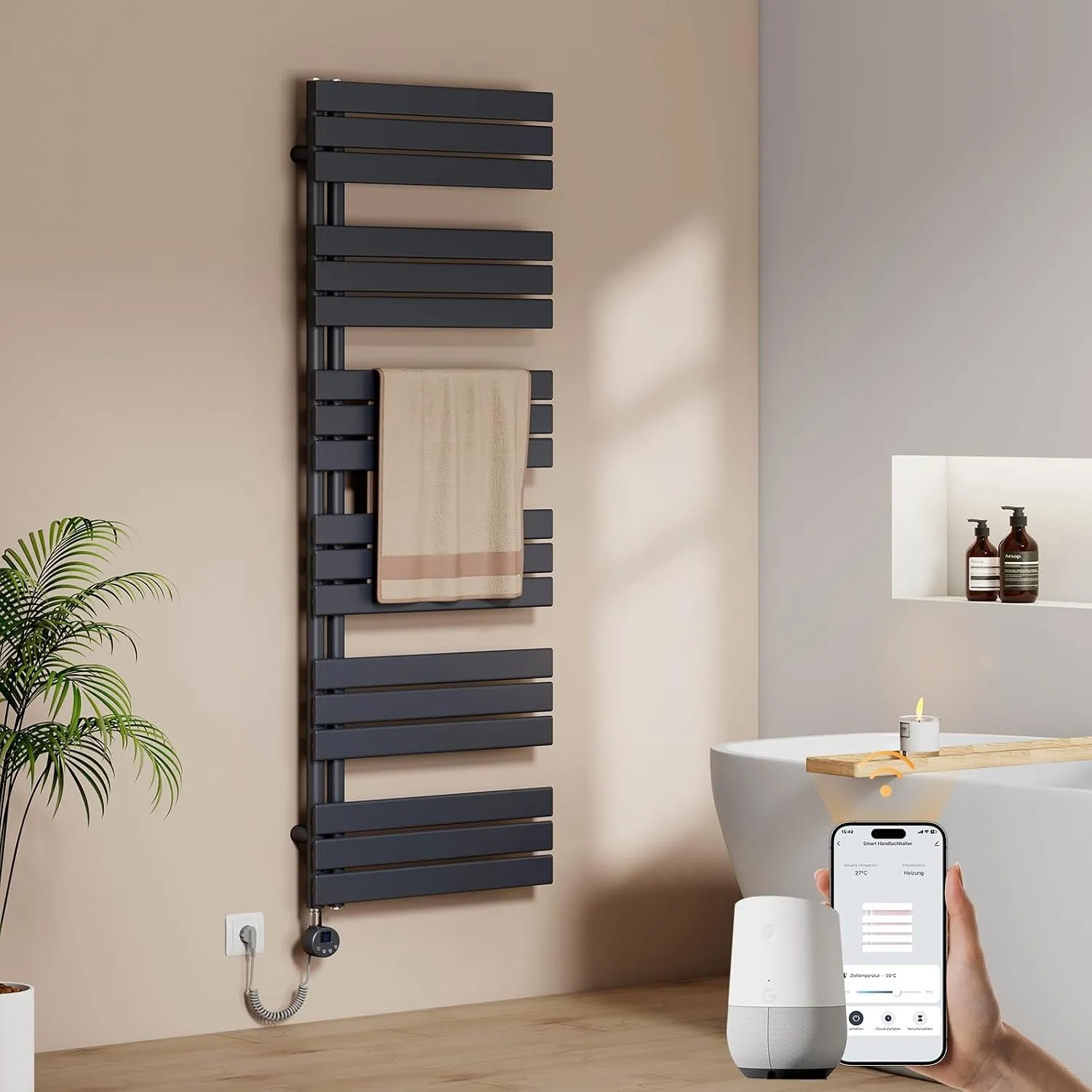 EMKE WiFi Handtuchheizkörper Elektrisch 1599x600 mm, Flach Badheizkörper Elektrisch, Elektrischer Handtuchwärmer Handtu…