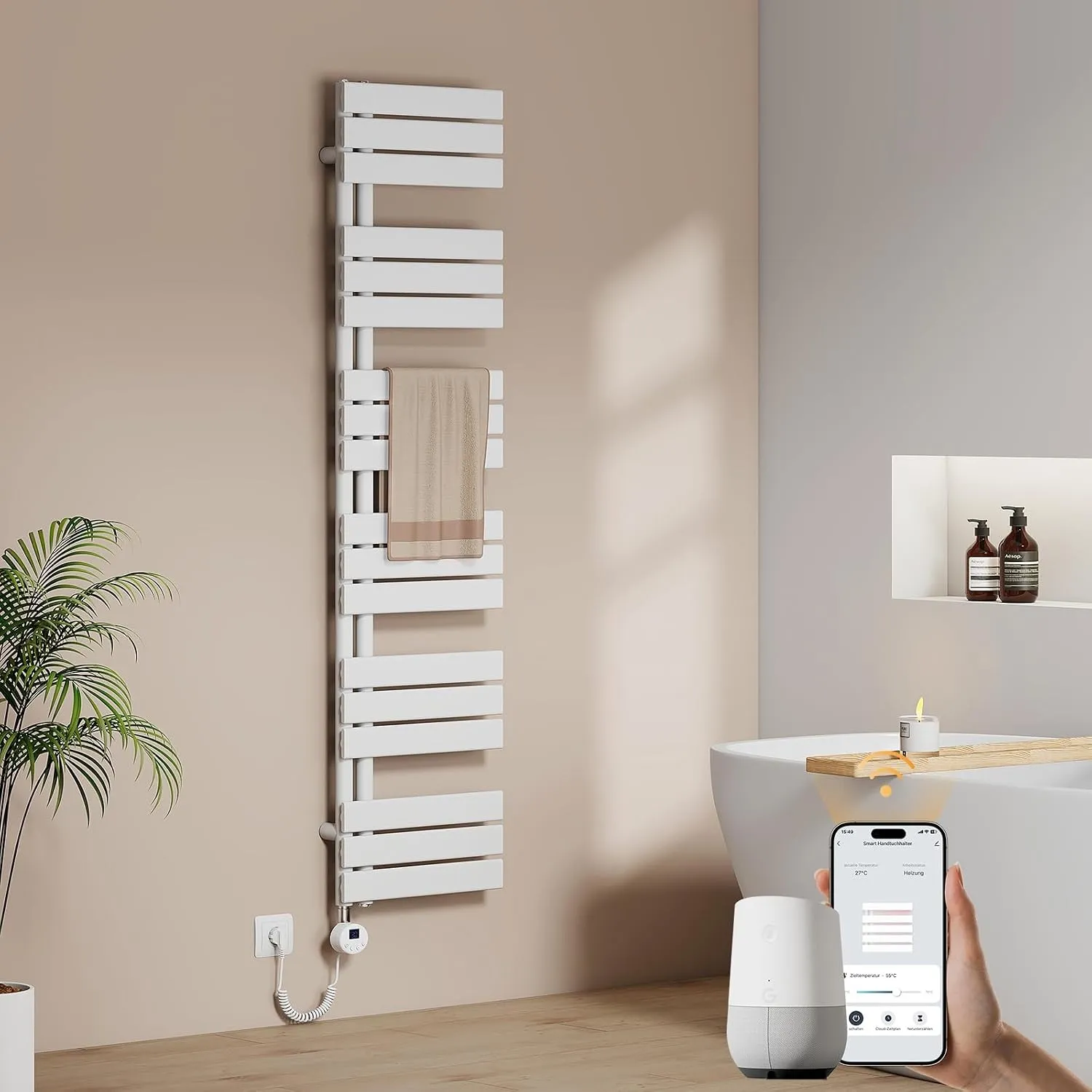 EMKE WiFi Handtuchheizkörper Elektrisch 1599x400 mm - Flach Badheizkörper Elektrisch, Elektrischer Handtuchwärmer Handt…