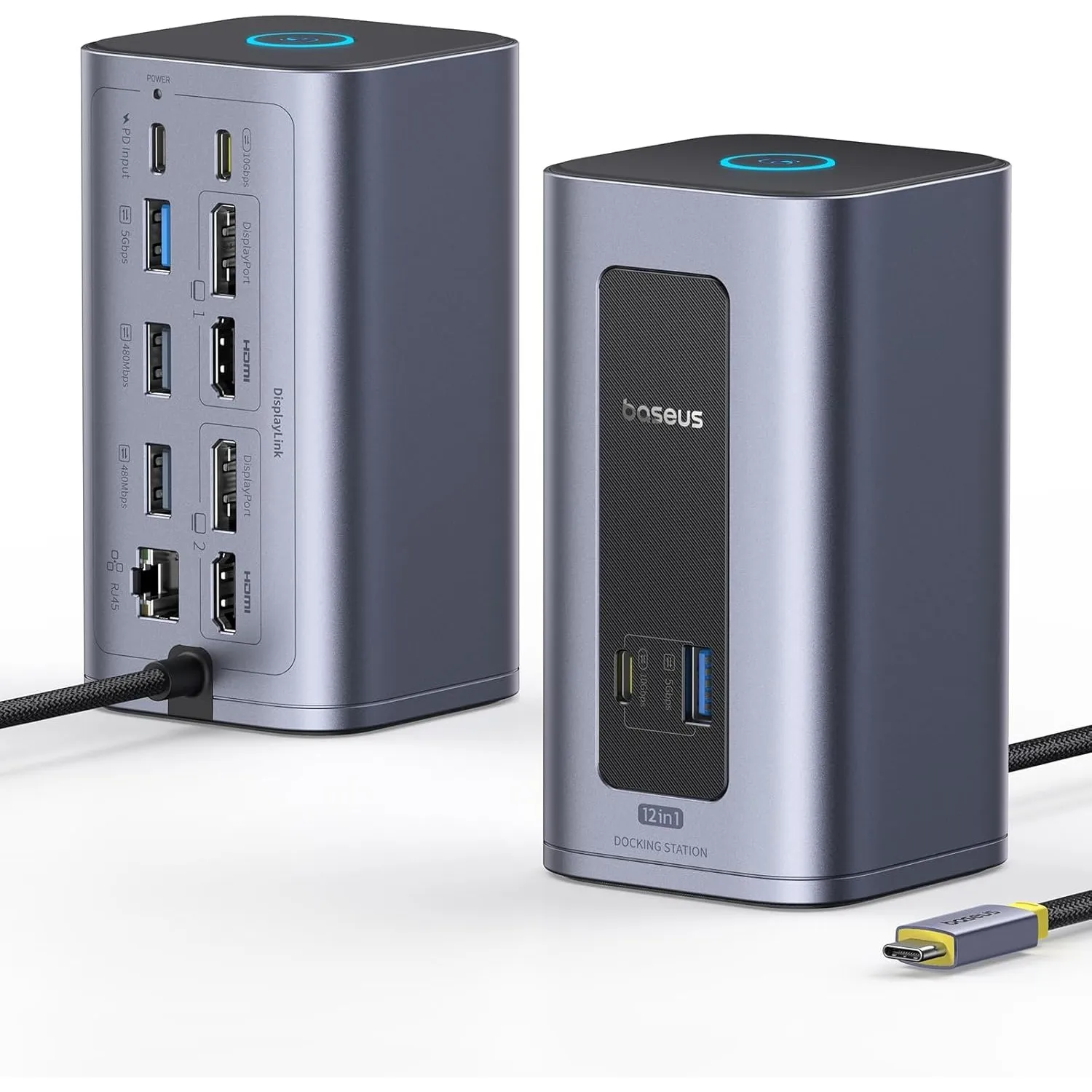 Baseus Docking Station USB-C, Nomos Air Mac 12 in 1, Dockingstation 2 monitore, 4K HDMI oder DP, 10Gbps USB-Anschlüsse,…