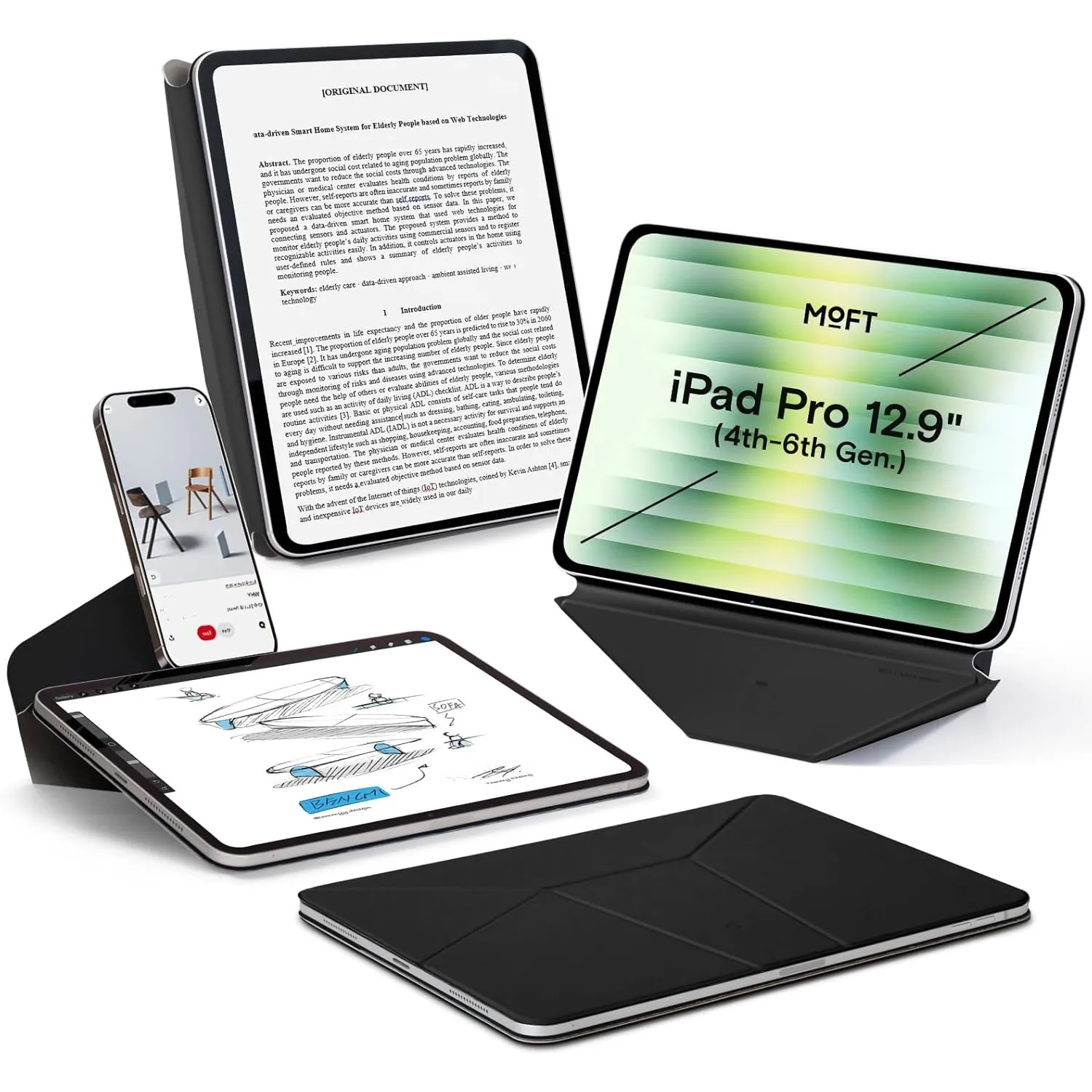 MOFT Dynamic Folio Hülle für 12,9" iPad Pro (4.5.6. Gen 2020/2021/2022), Schlanke Magnetische Tablet Hülle mit Ständer …