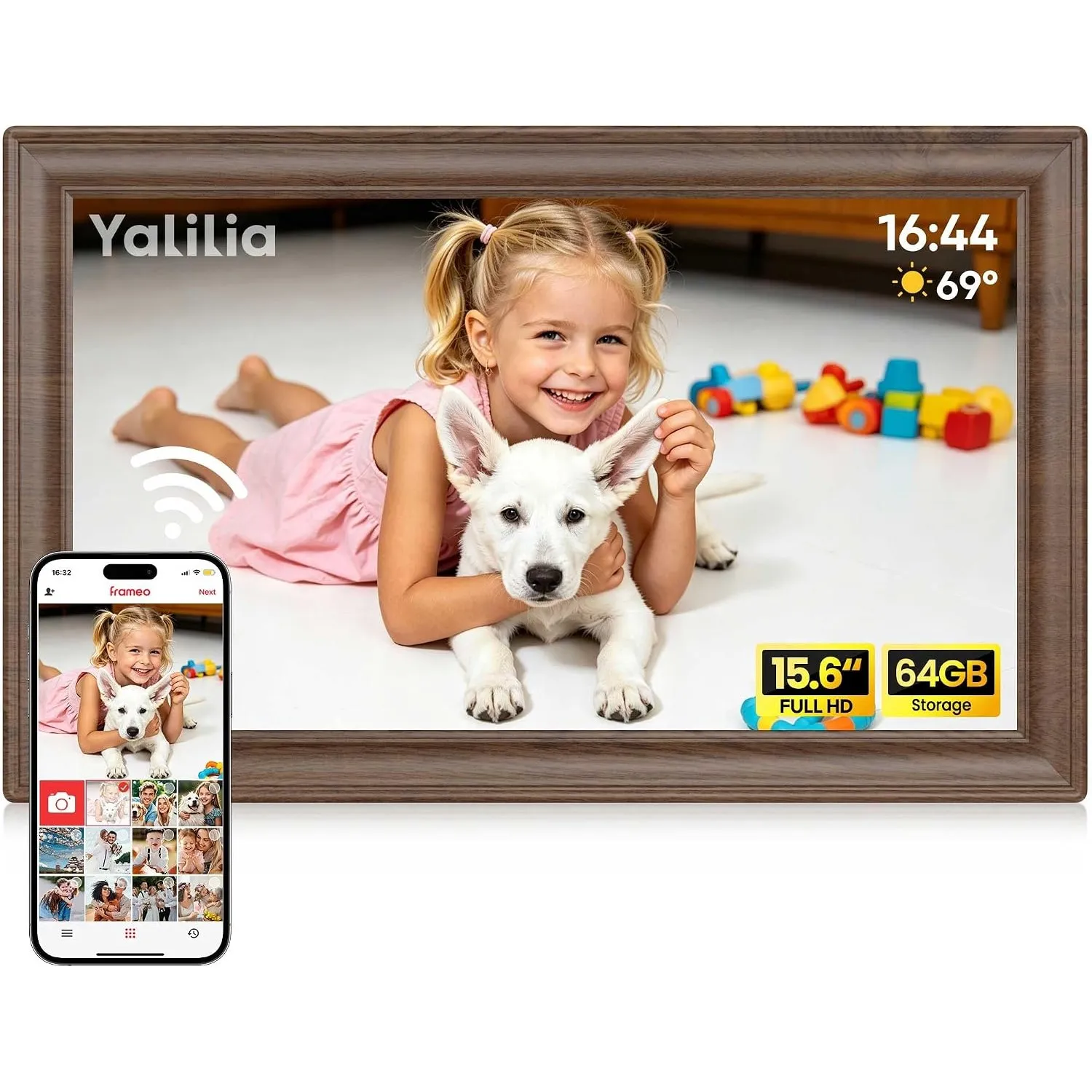 64GB FRAMEO 15,6 Zoll Digitaler Bilderrahmen -1920 * 1080P FHD IPS Touchscreen Digitale Bilderrahmen, Auto Rotation Ele…