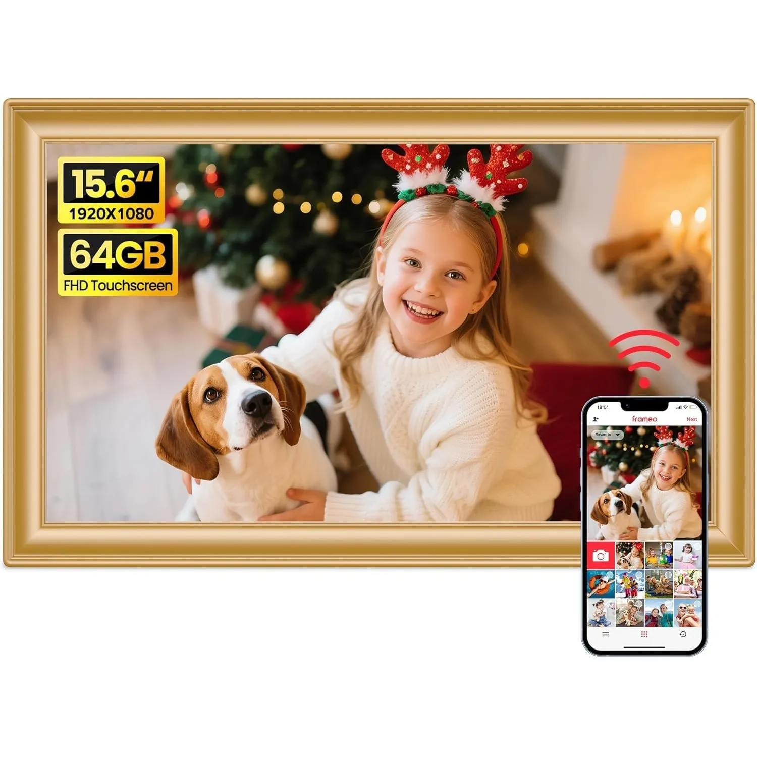 64GB FRAMEO 15,6 Zoll Digitaler Bilderrahmen - 1920 * 1080P FHD IPS Touchscreen Digitale Bilderrahmen, Auto Rotation El…