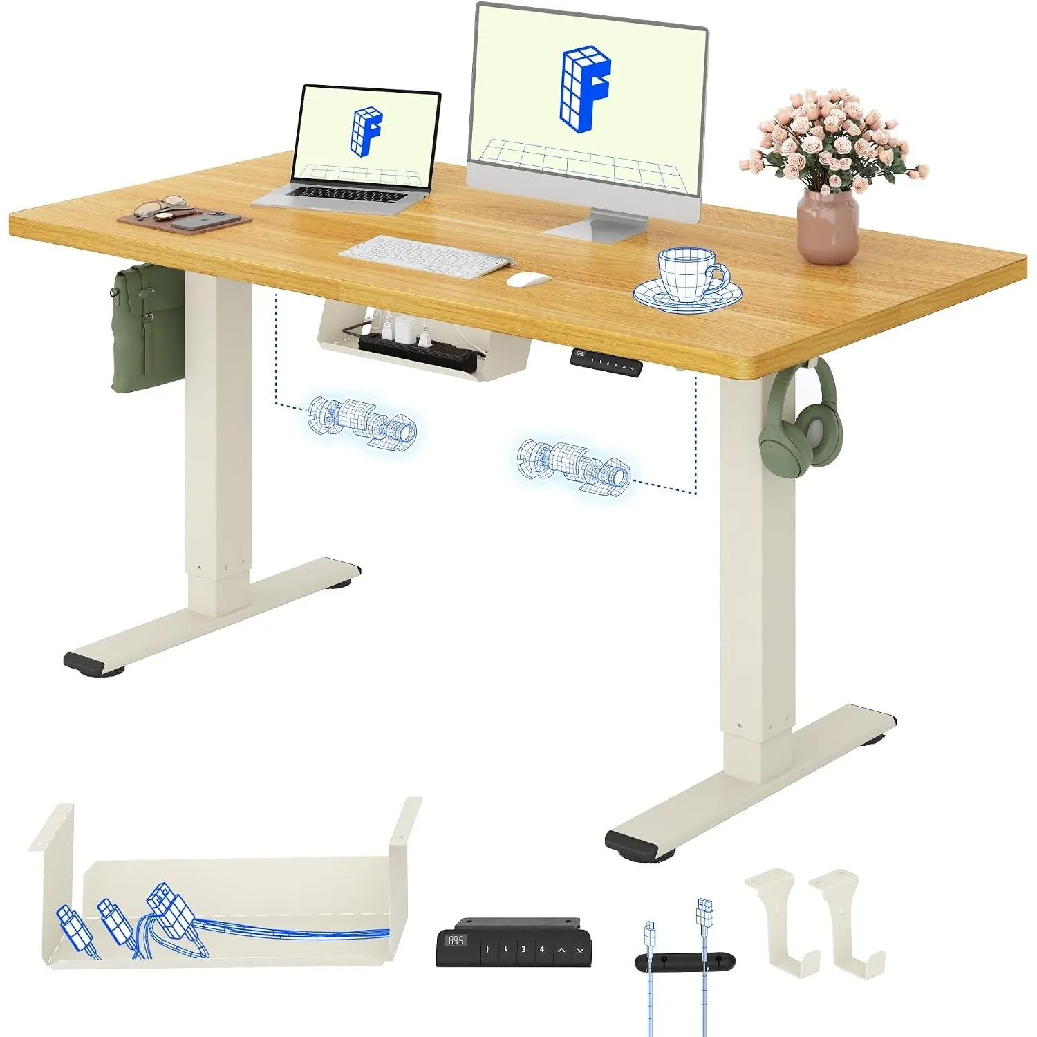 FLEXISPOT Höhenverstellbarer Schreibtisch elektrisch, Doppelmotor 140x80 cm