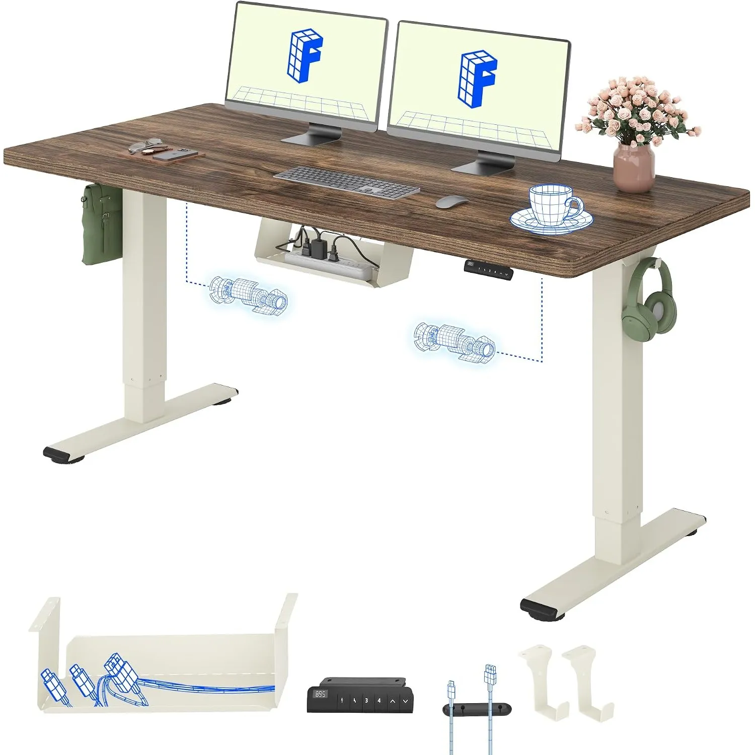 FLEXISPOT Höhenverstellbarer Schreibtisch elektrisch, Doppelmotor 160x80 cm