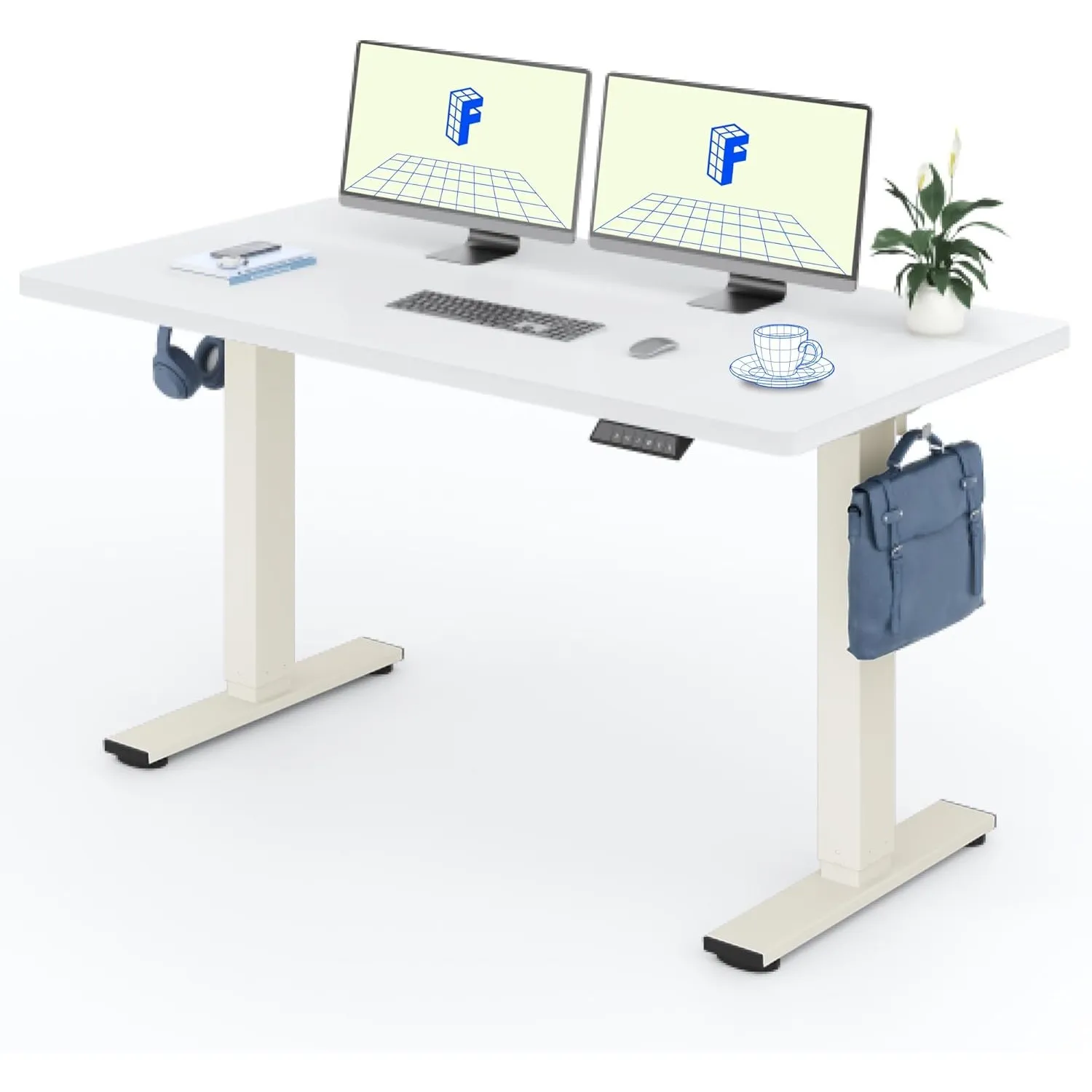 FLEXISPOT Höhenverstellbarer Schreibtisch Basic 140x80cm | mit Haken und 25mm EINTEILIGER Tischplatte, ergonomischer Sc…