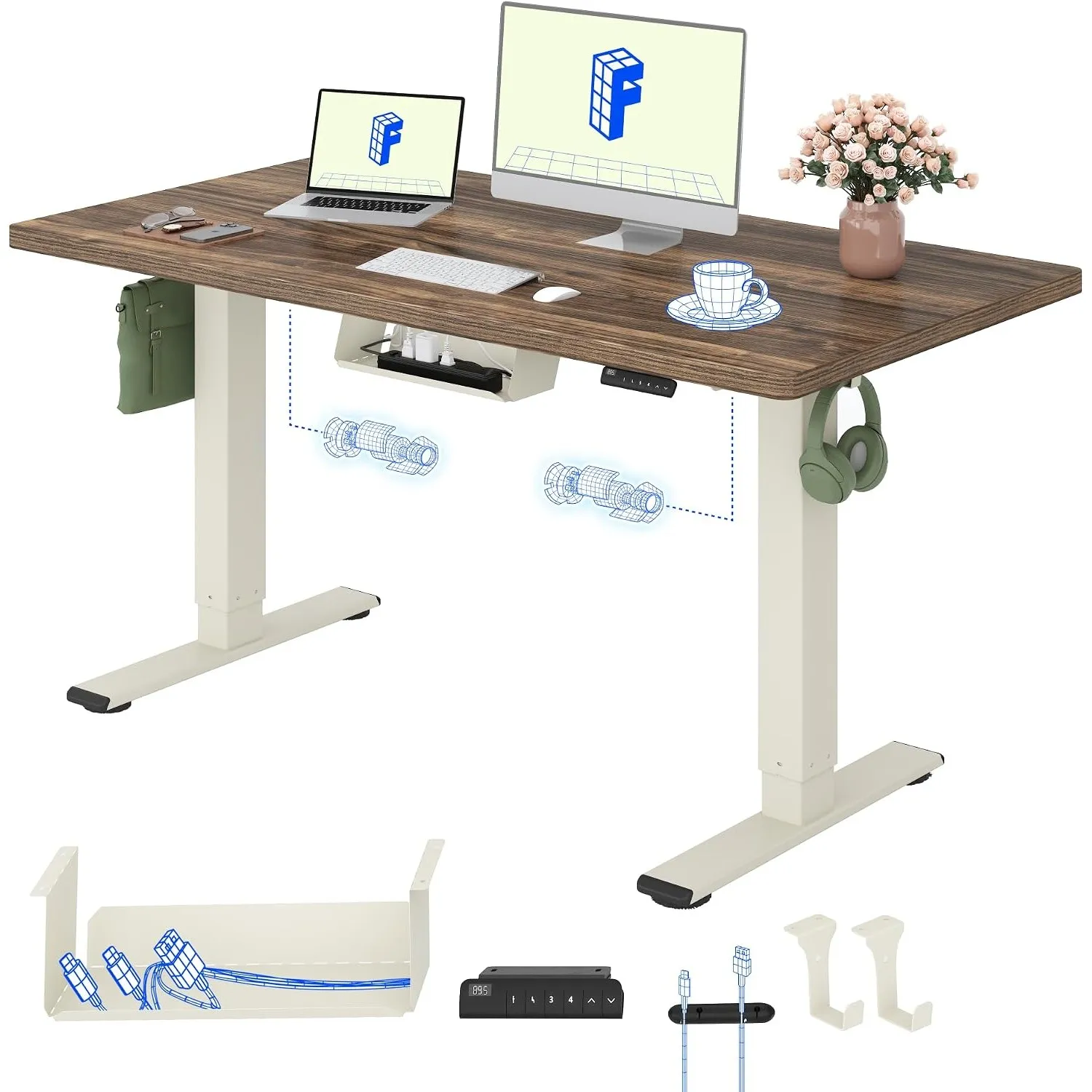 FLEXISPOT Höhenverstellbarer Schreibtisch elektrisch, Doppelmotor 140x80 cm