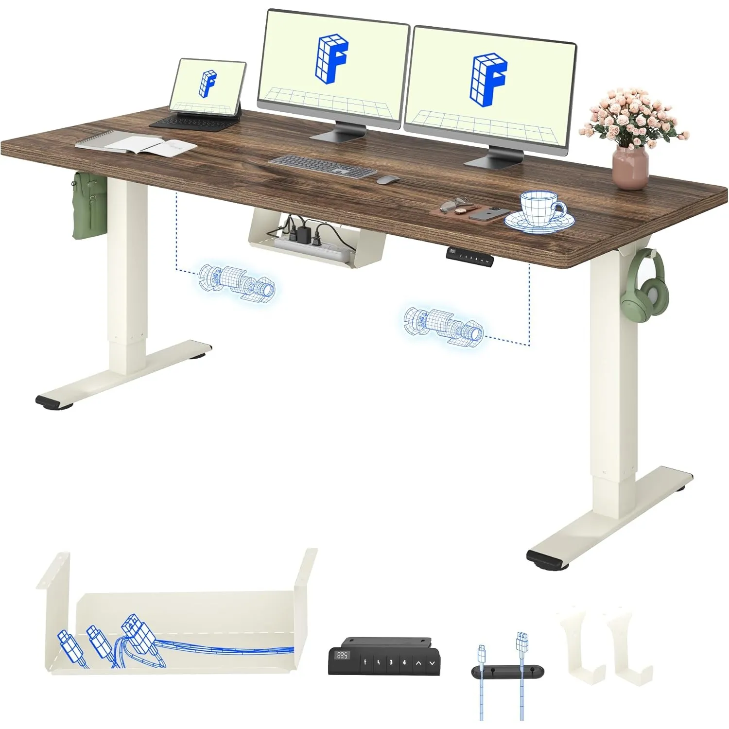 FLEXISPOT Höhenverstellbarer Schreibtisch 180 x 80 cm mit 2 Motoren & 25MM einteiliger Tischplatte,ergonomischer Büroti…
