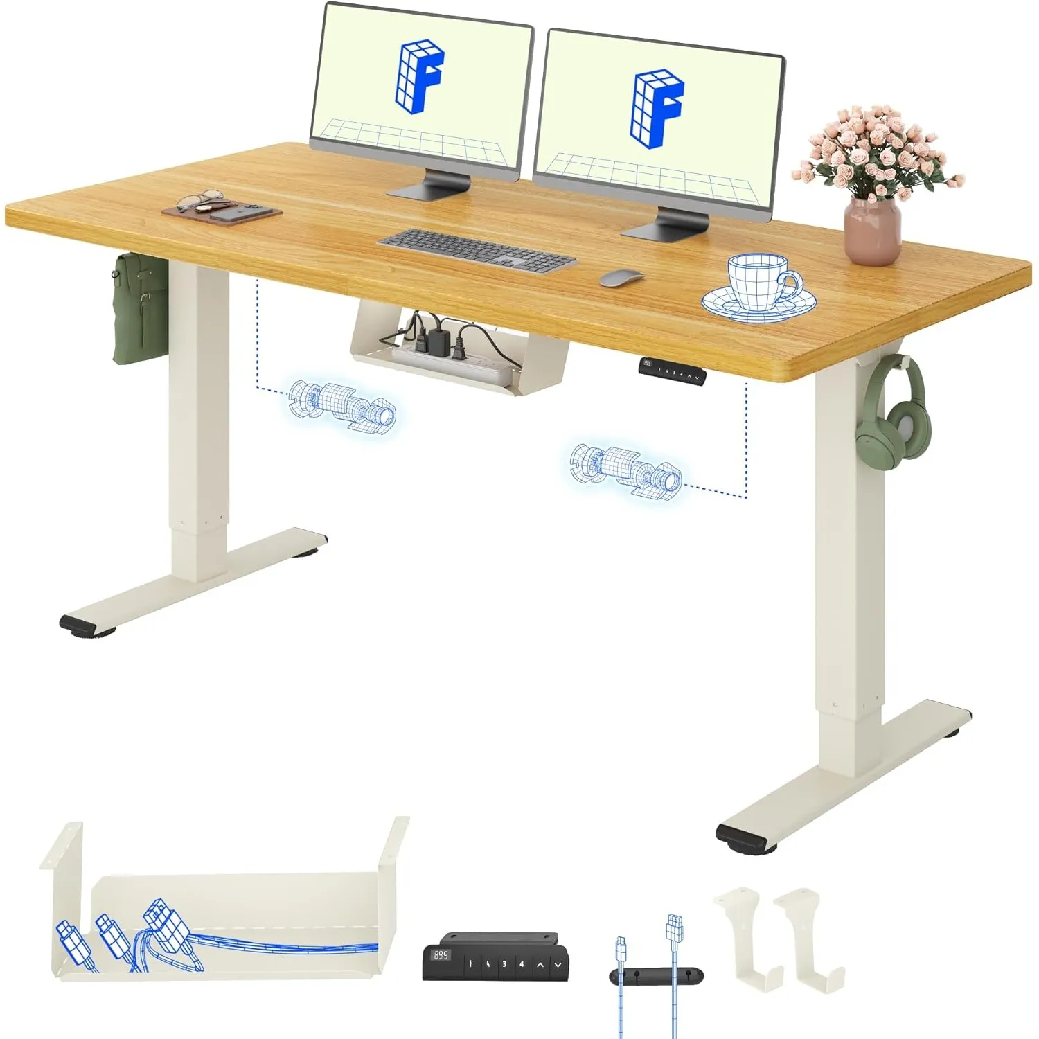 FLEXISPOT Höhenverstellbarer Schreibtisch elektrisch, Doppelmotor 160x80 cm