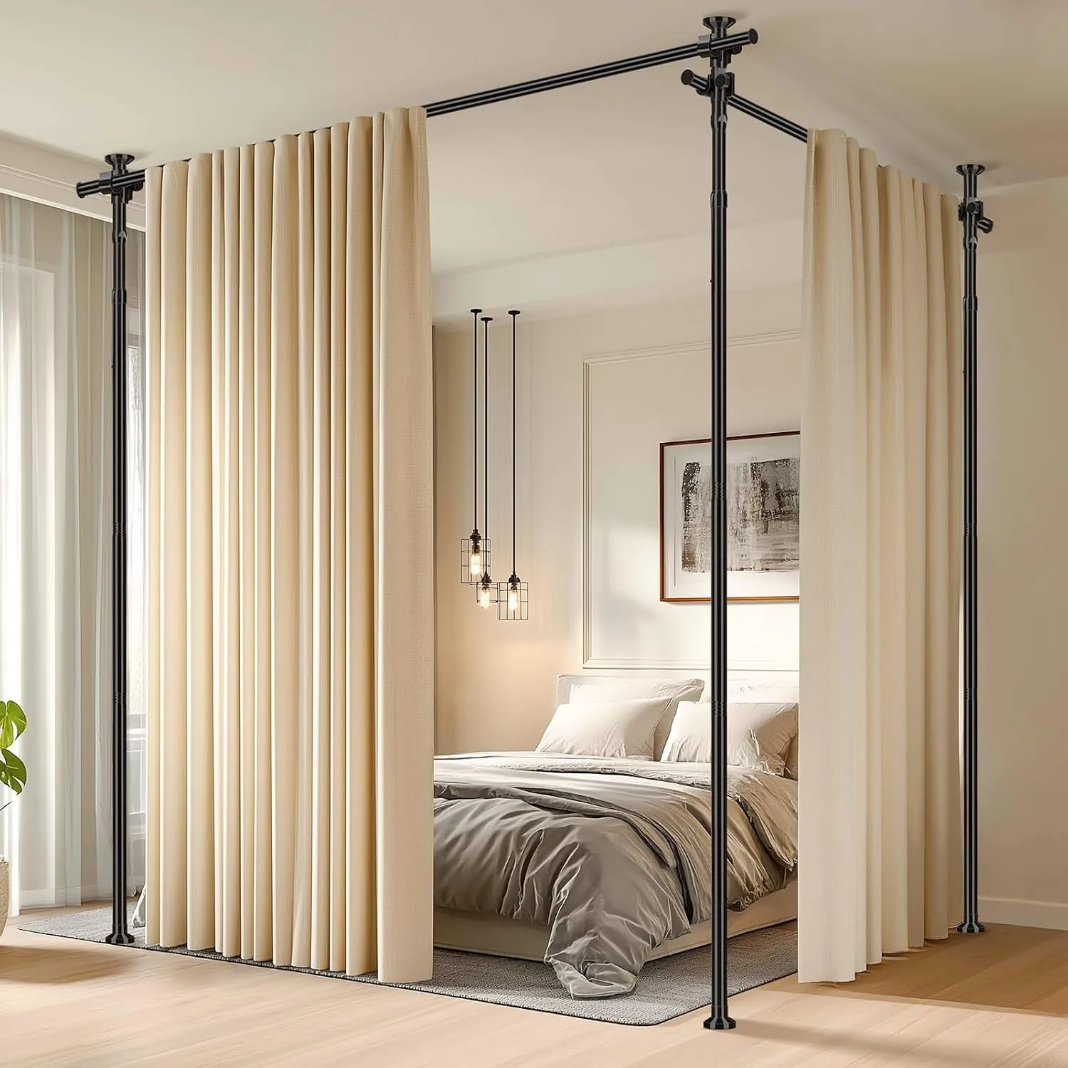 JILRON Gardinenstange ohne Bohren Raumteiler Vorhang Stange Decken-Spannstab Verstellbar (H110-300×B183-508cm) für Wohn…
