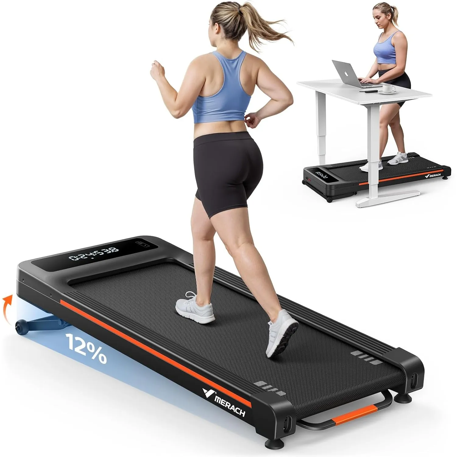 MERACH T25 Walking Pad mit Automatischer Steigung, Max 180KG/159KG Laufband | Laufband Schreibtisch für den Heim und Bü…