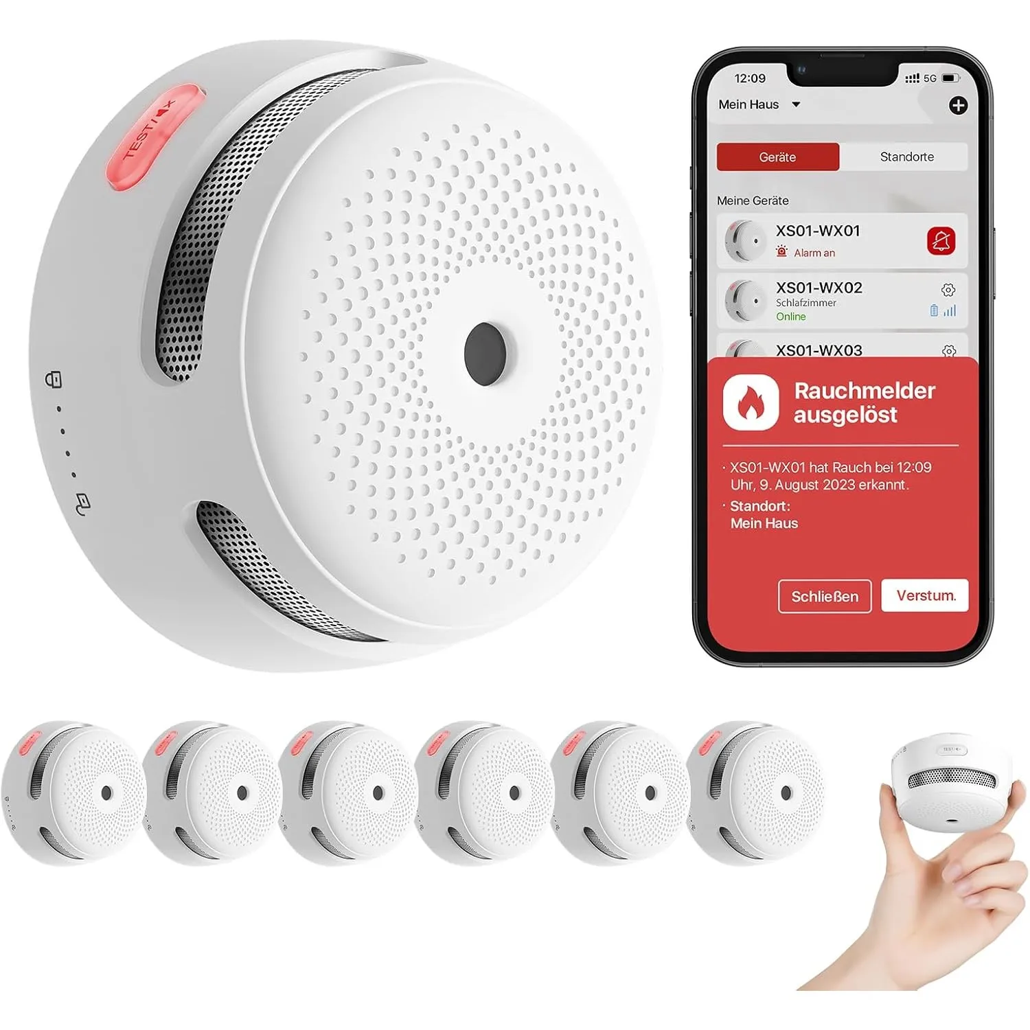X-Sense WLAN-Rauchmelder, austauschbare Batterie, 6 Stück