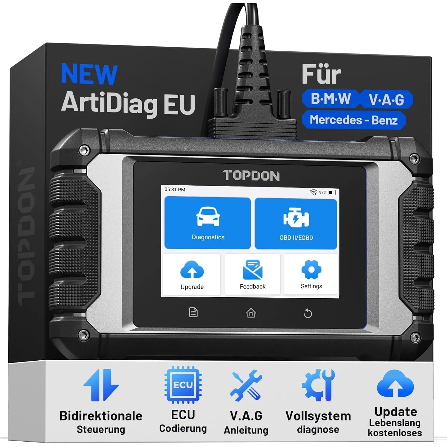 TOPDON ArtiDiag EU Auto OBD2 Diagnosegerät für BMW/Benz/V.A.G, Vollsystem Diagnose, Bidirektionale Steuerung/Aktiver Te…