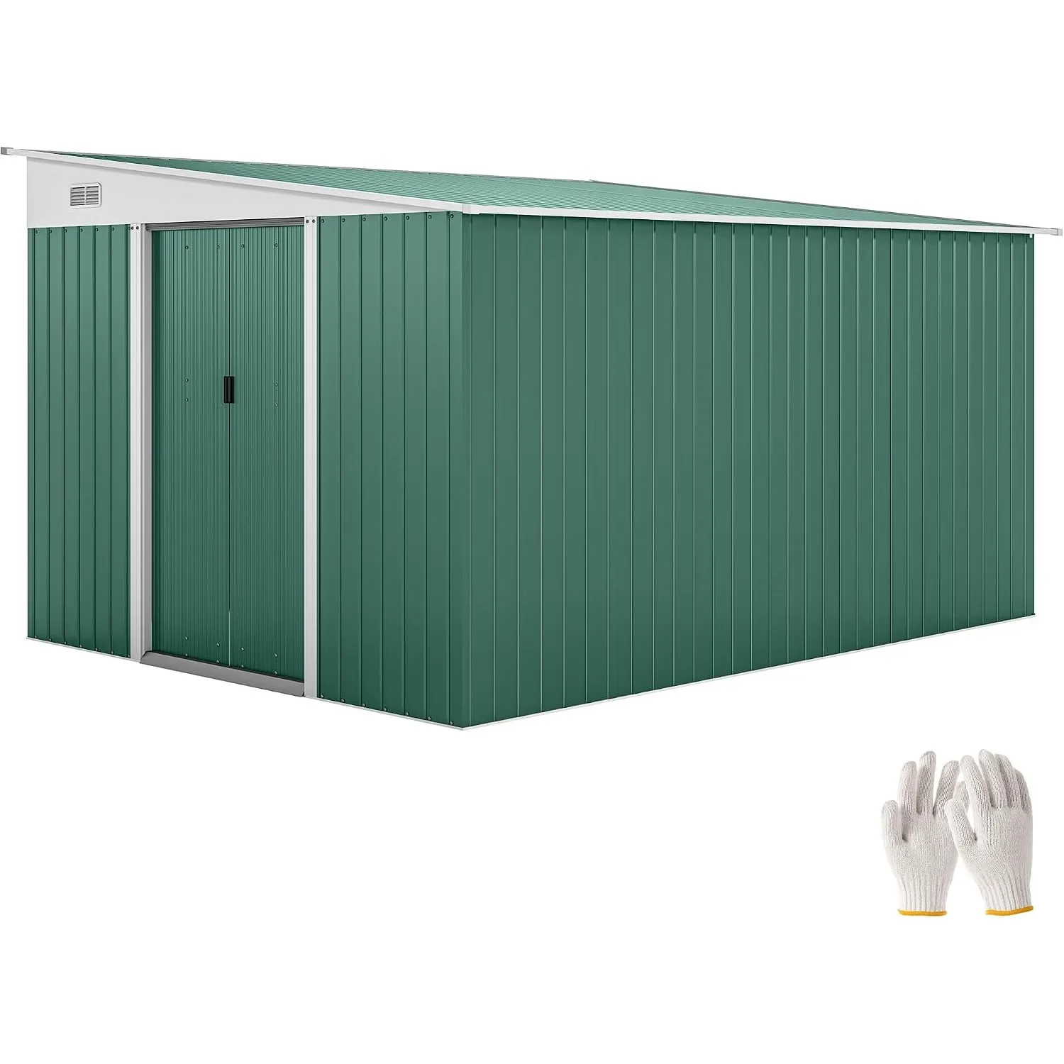 Outsunny Metall Gerätehaus 19,4m³ 280x345x201cm mit Schiebetür Grün | Gartenhaus mit Pultdach, Wetterfest, Geräteschupp…