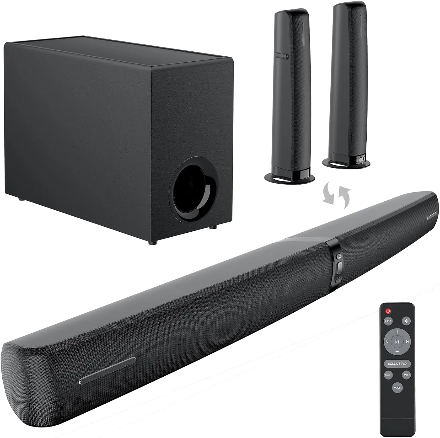Soundbar mit Subwoofer für TV Geräte, 2-in-1 abnehmbare Sound bar, 120W, kräftiger Bass, 3 Modi, kompatibel mit Bluetoo…