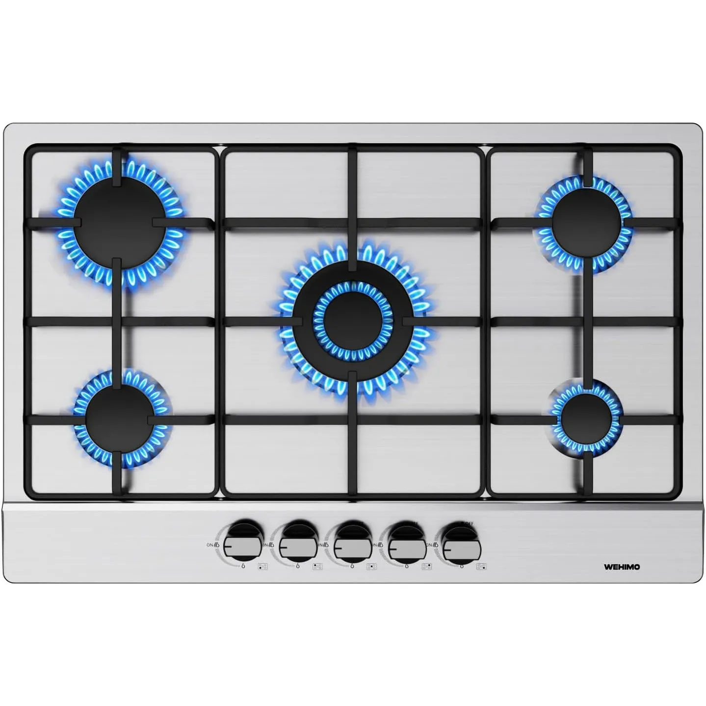 WEHIMO Gaskochfeld 5 Flammig, Edelstahl Einbau-Gaskochfeld, 76cm, 10500W