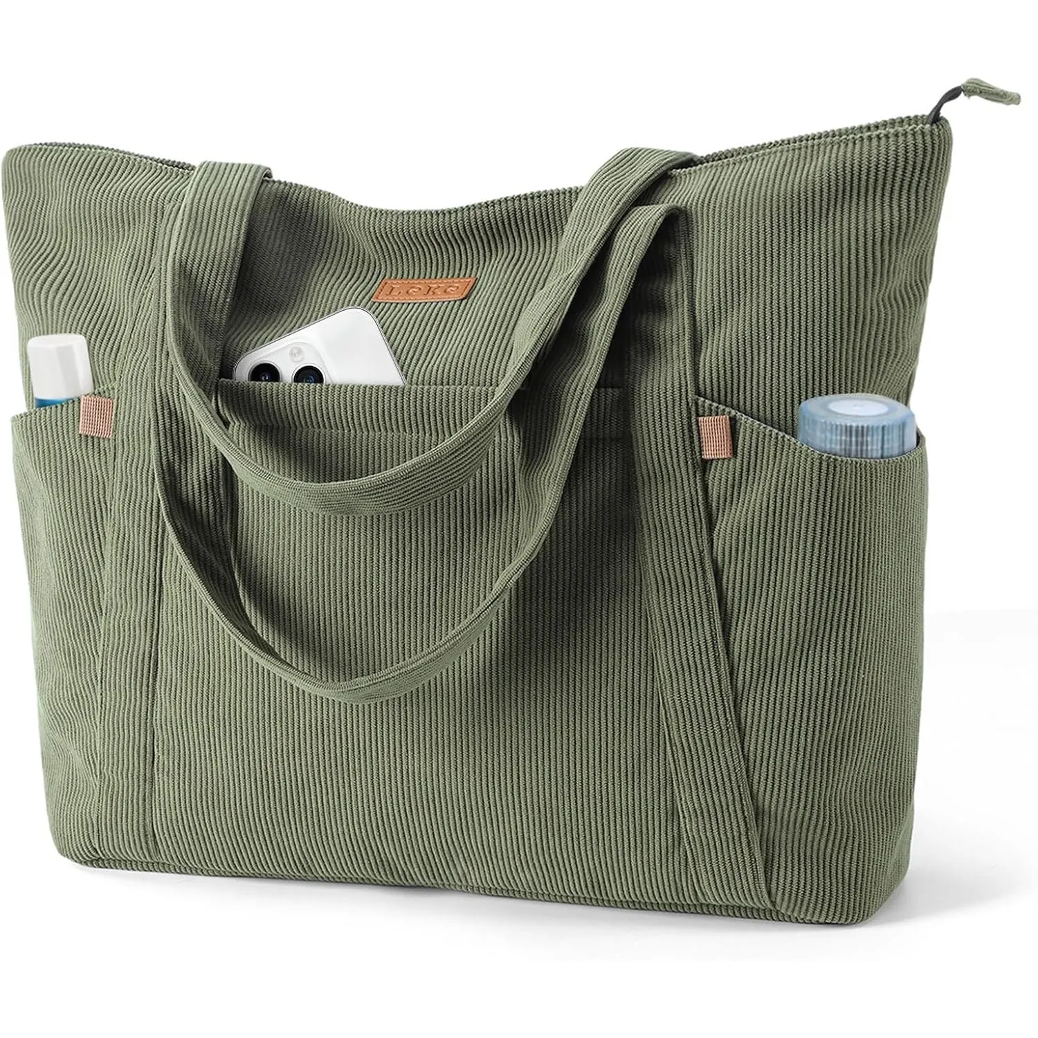 Cord Tasche Damen, Groß Tote Bag Strandtasche mit Reißverschluss