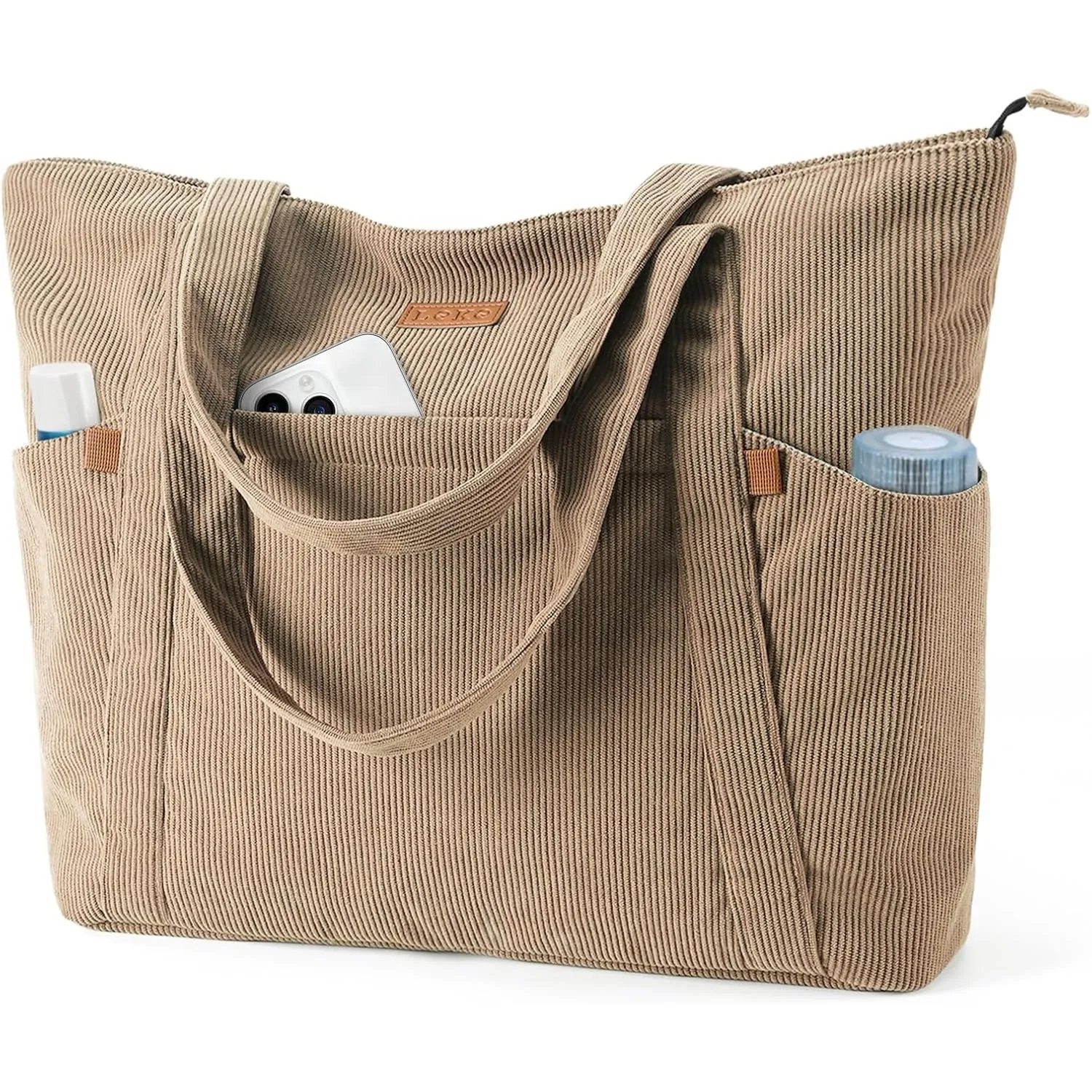 Cord Tasche Damen, Groß Tote Bag Strandtasche mit Reißverschluss