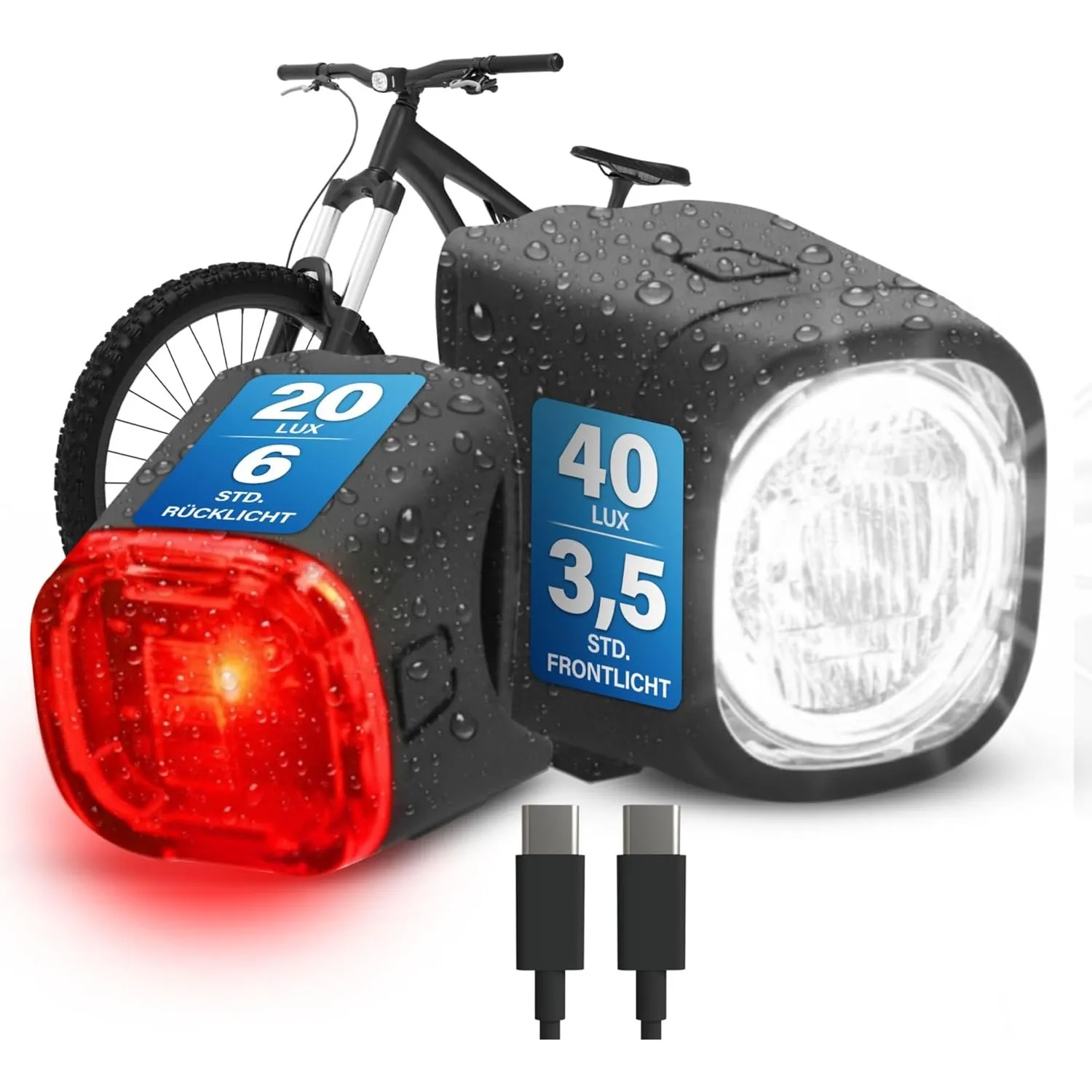 FISCHER Fahrrad Beleuchtung-Set Square, 90 Lumen, 40/20 Lux, Front- und Rückleuchte, Fahrradlicht mit USB-Ladefunktion,…