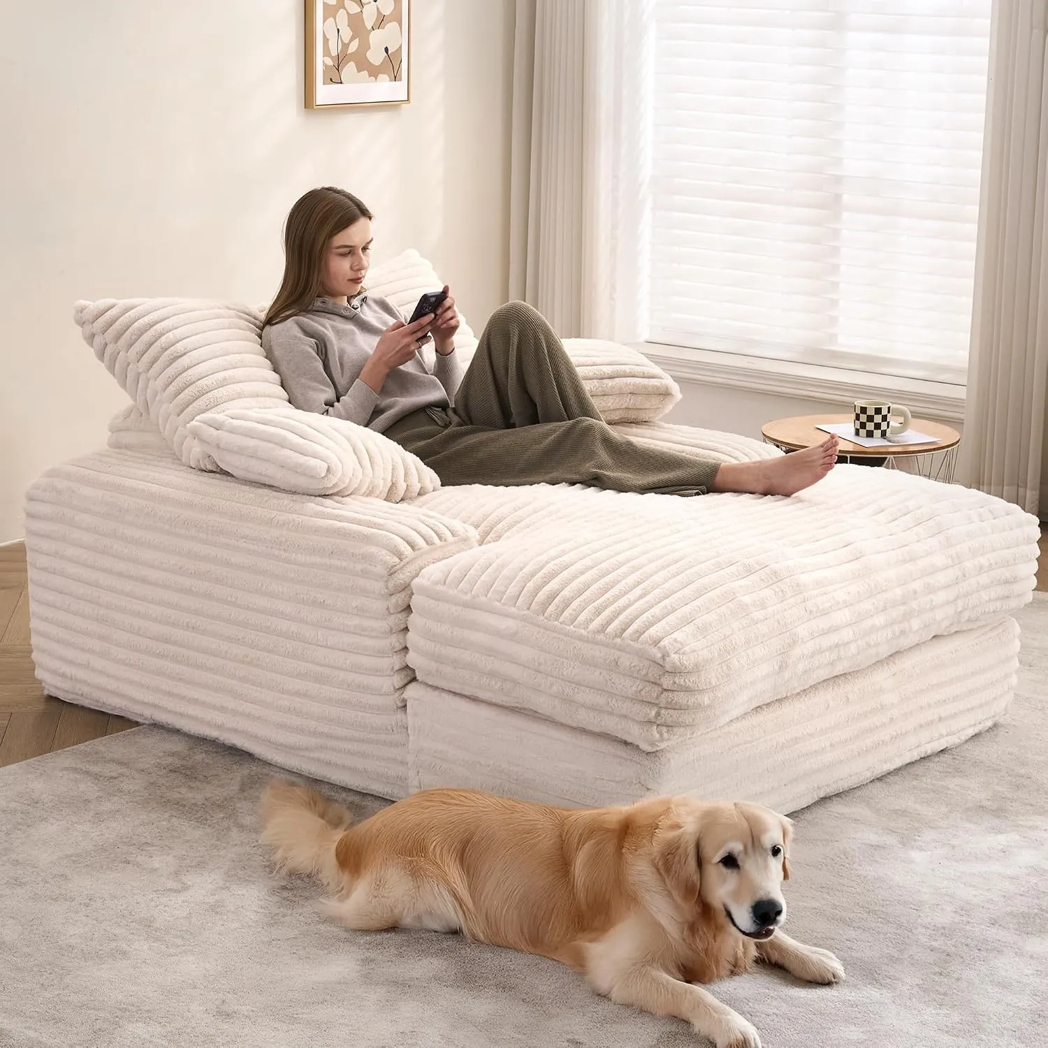 DEKKETO Cord Oversize Cloud Couch Sofa mit 4 Kissen, ohne Montage, Beige