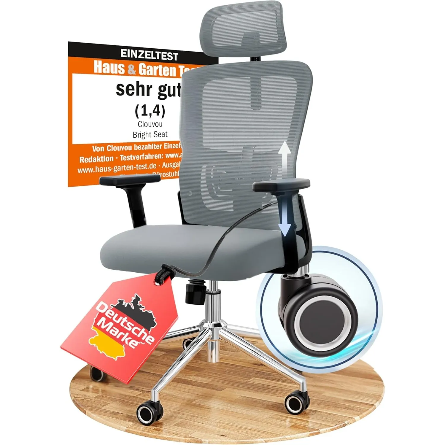 CLOUVOU BrightSeat Bürostuhl Ergonomisch [TESTSIEGER]