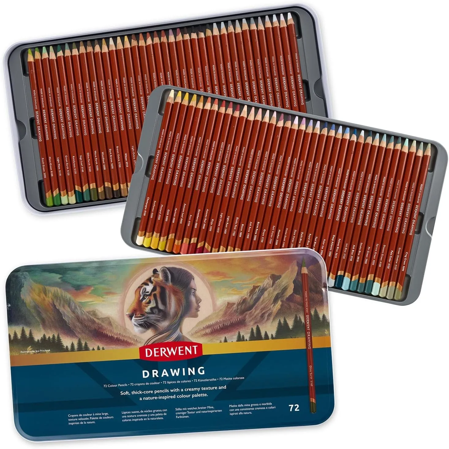 Derwent Drawing Buntstifte, 72er-Set in Blechdose, 5 mm runder Kern